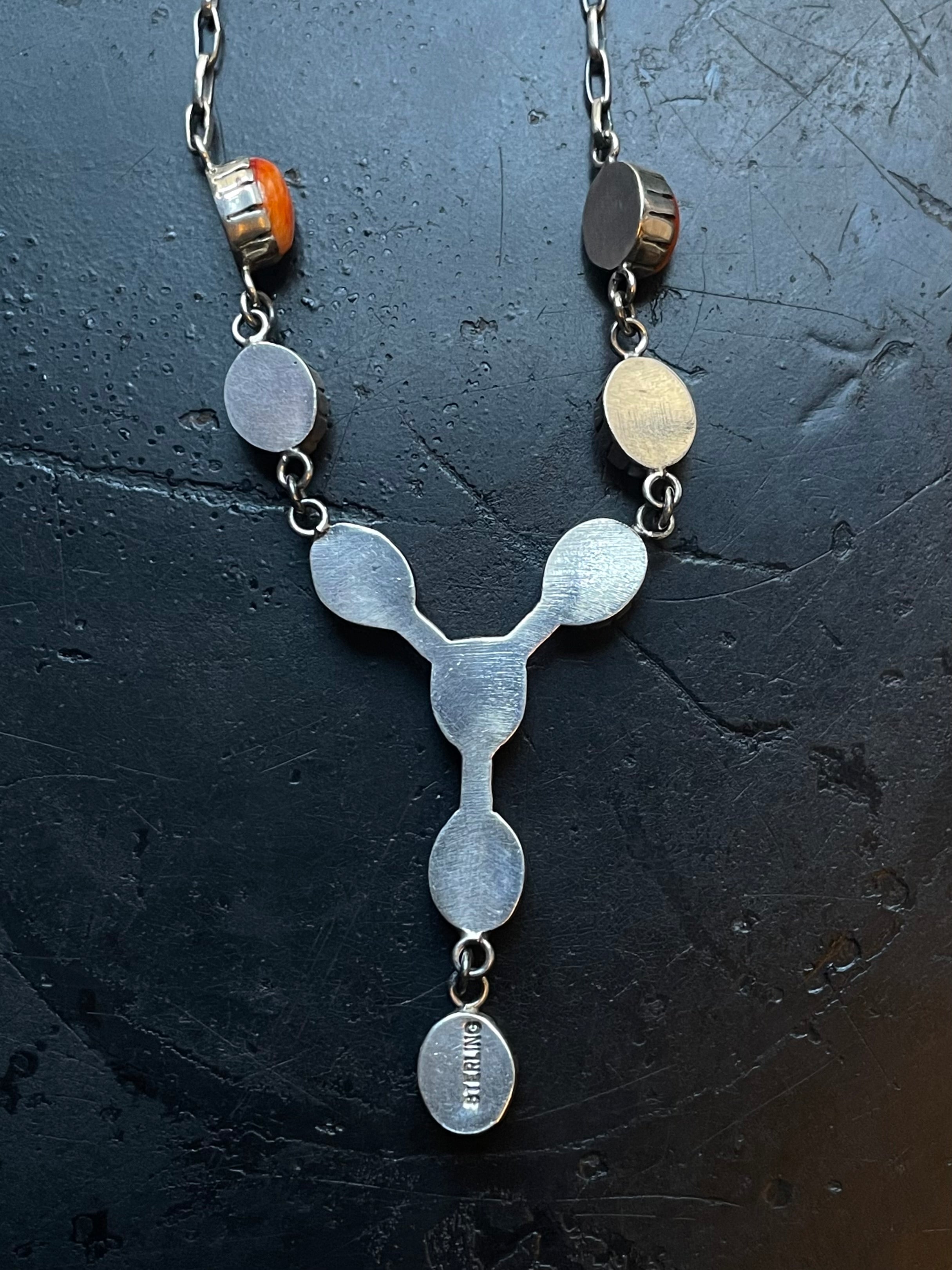 Orange Spiny Oyster Station Necklace | 925 Sterling Silver E597