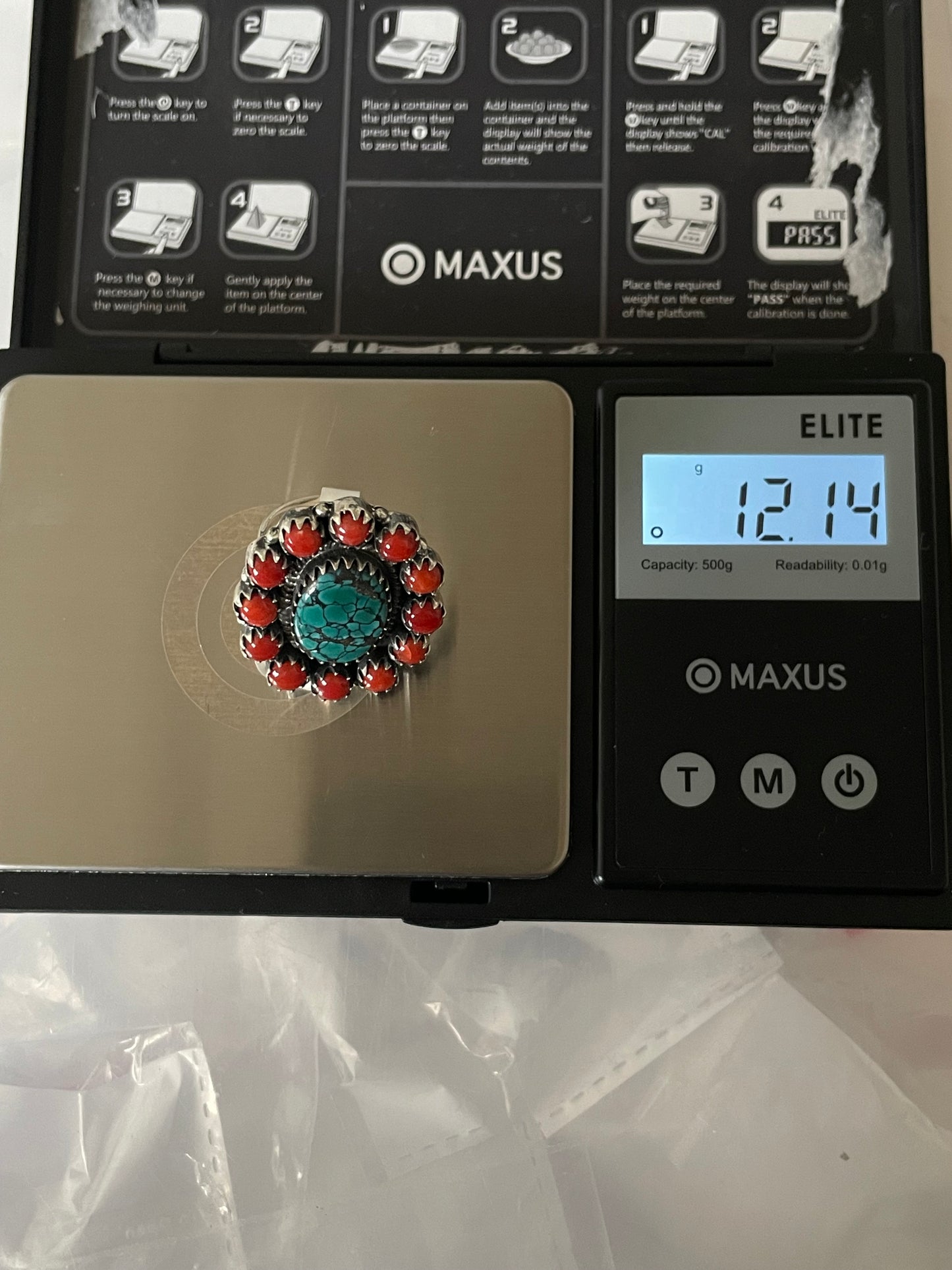 Kingman Turquoise Coral Cluster Ring | Sterling Silver | Size 6 | A195