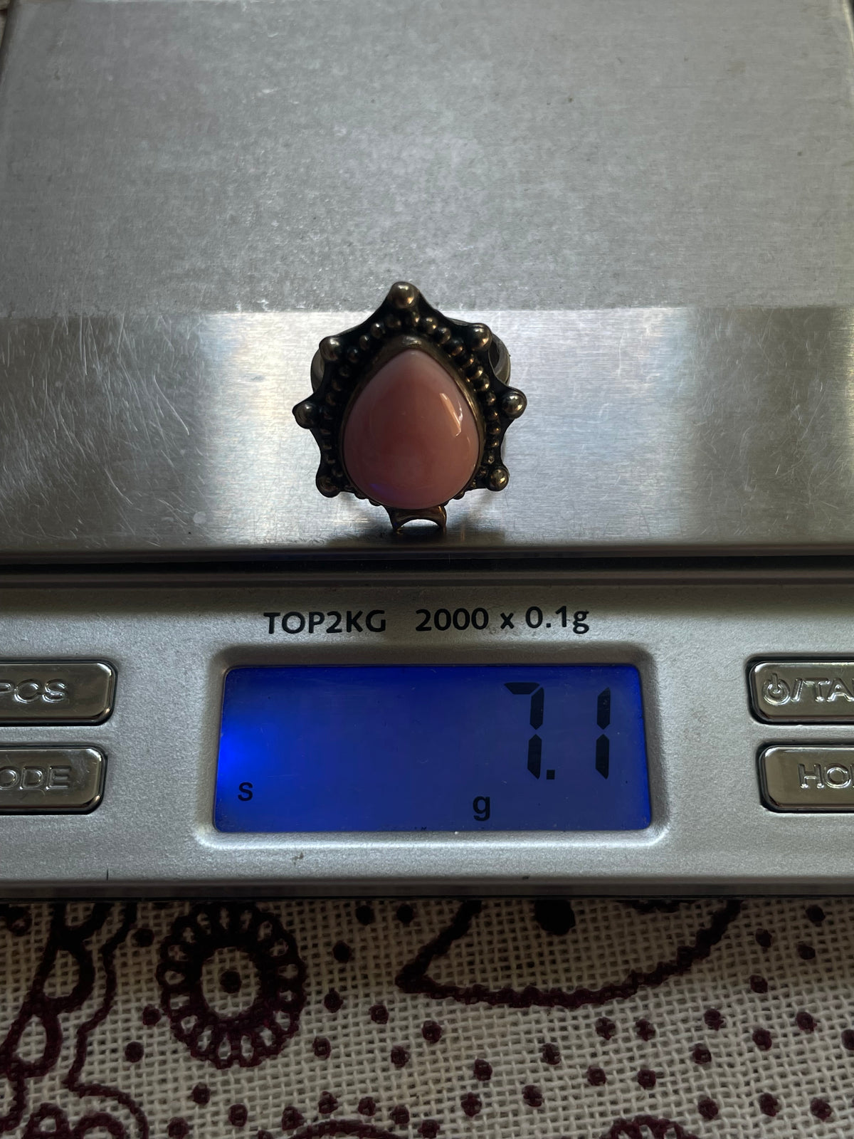 Pink Conch Tear Drop Ring | 925 Sterling Silver | Size 6 D342