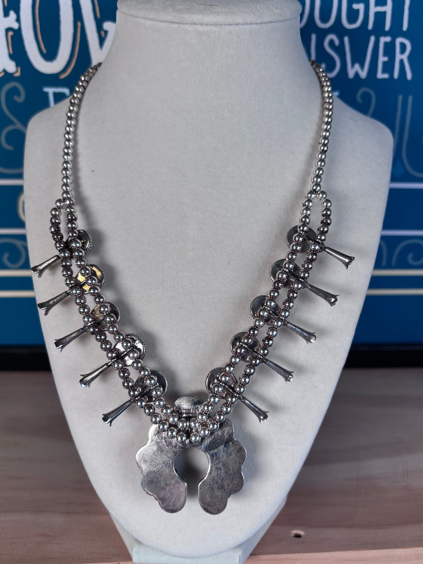 Green Turquoise Naja Squash Blossom Necklace | 925 Sterling Silver