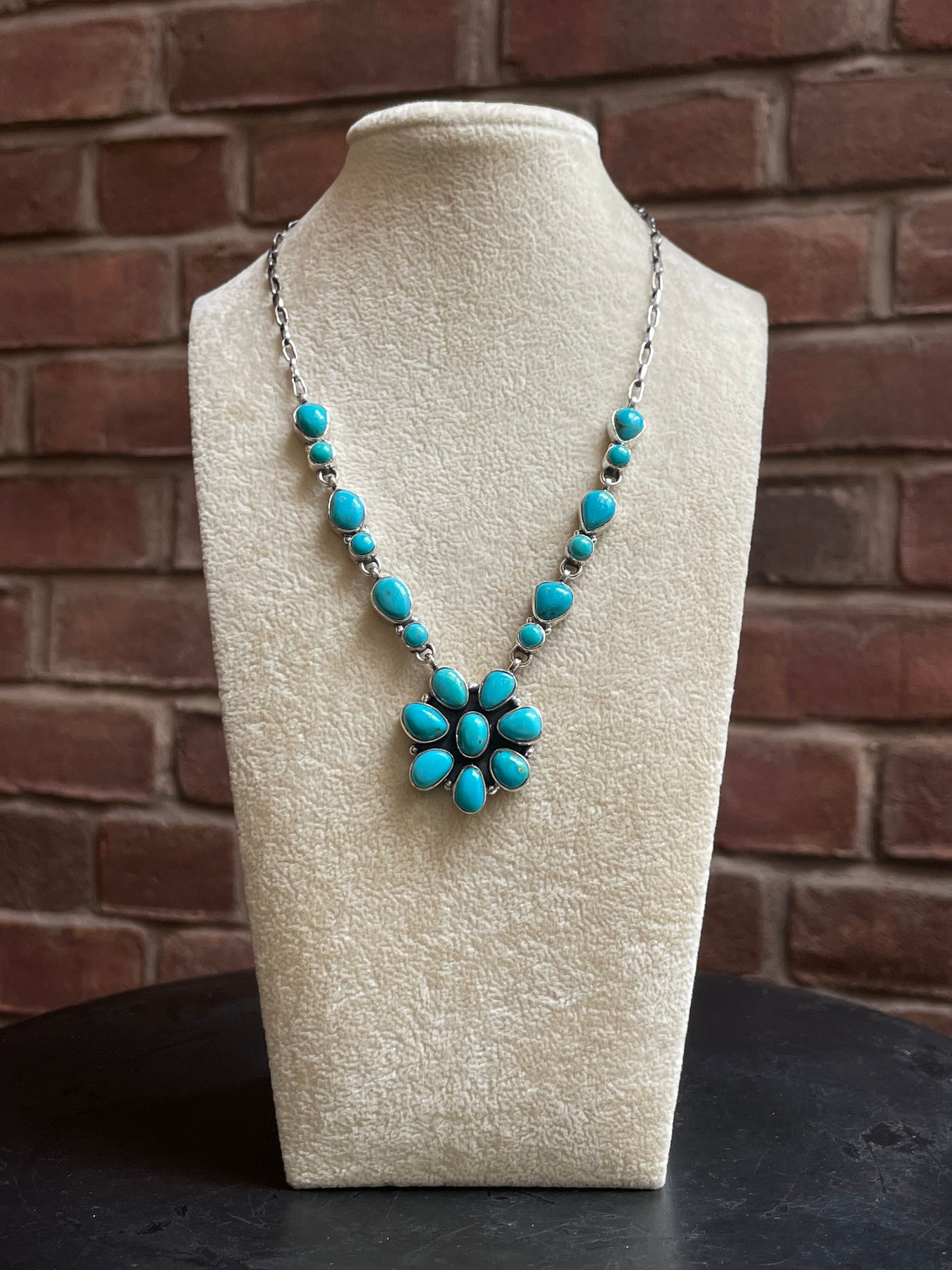 Kingman Turquoise Flower Necklace | 925 Sterling Silver E611