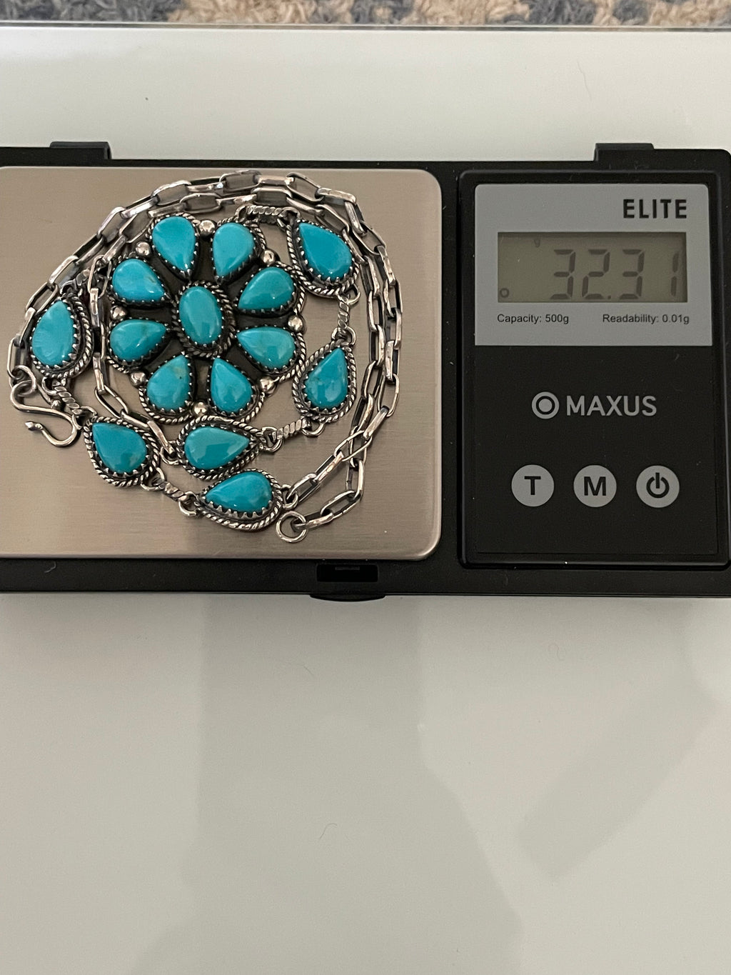 Kingman Turquoise Flower Cluster Necklace | 925 Sterling Silver G593
