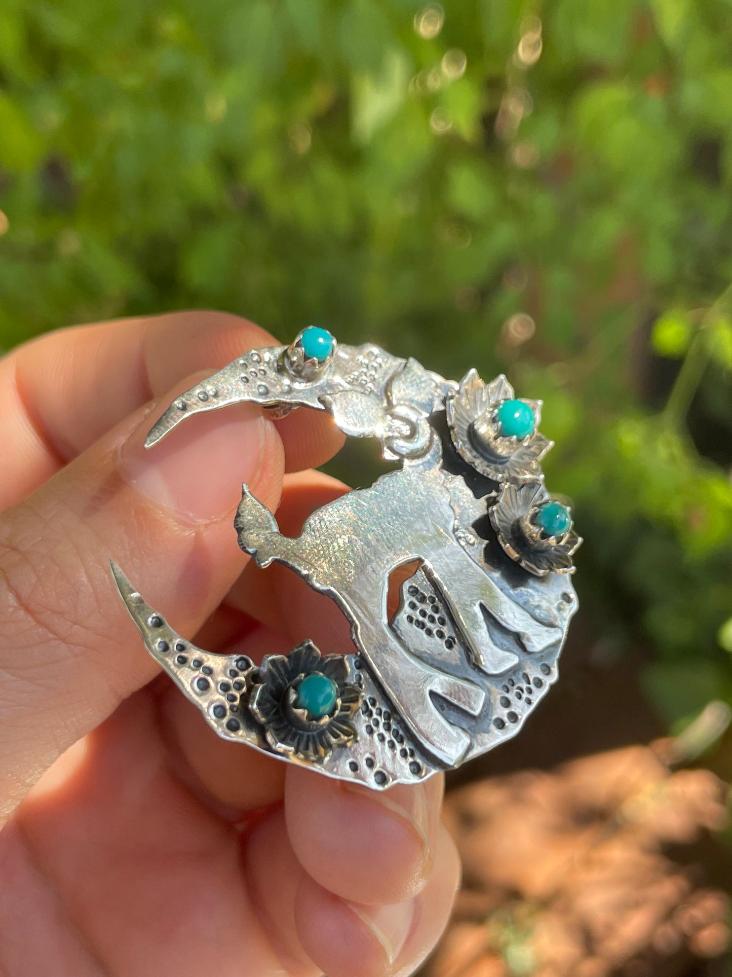 Turquoise Deer and Flower Pendant | 925 Sterling Silver Z64