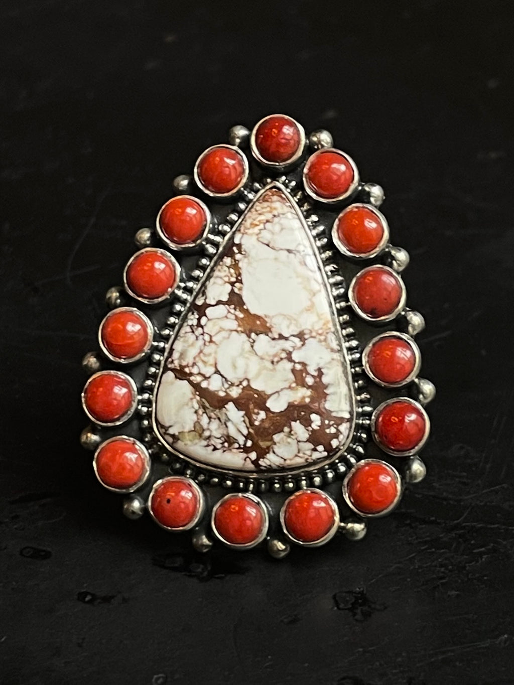 Italian Coral & Wild Horse Ring Size 6.75 | 925 Sterling Silver G190