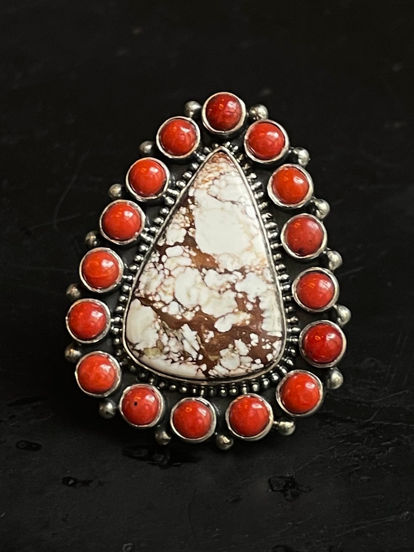 Italian Coral & Wild Horse Ring Size 6.75 | 925 Sterling Silver G190