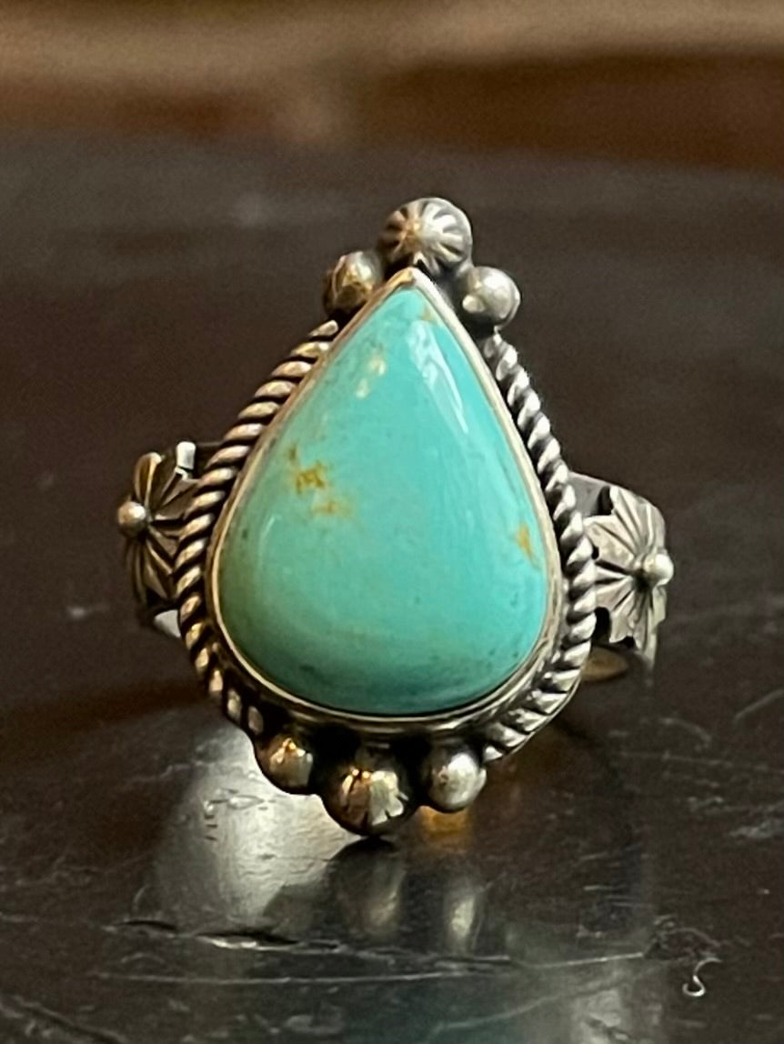 Kingman Turquoise Tear Drop Ring Size 8 | 925 Sterling Silver G499
