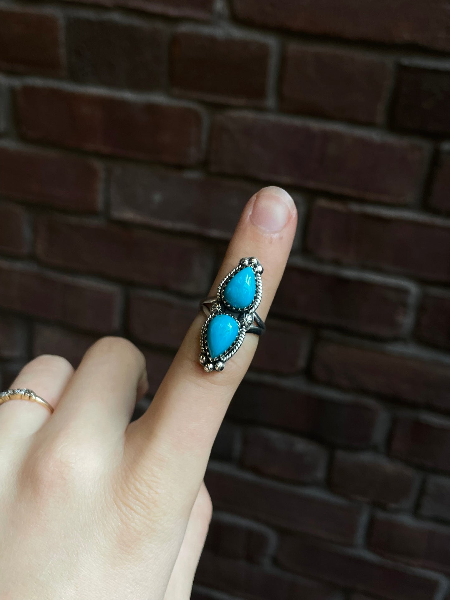 Turquoise Double Stone Ring Size 6 | 925 Sterling Silver C957