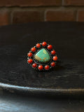 Kingman Turquoise Coral Cluster Ring | Sterling Silver | Size 8 | A209