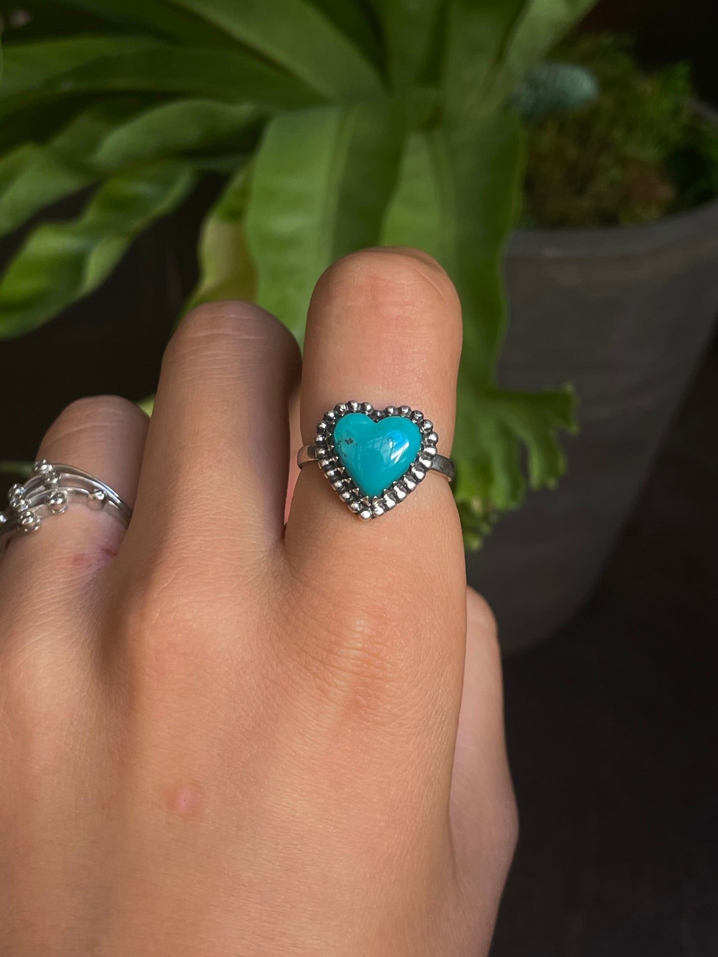 Kingman Turquoise Heart Ring | Sterling Silver | Size 8  G361