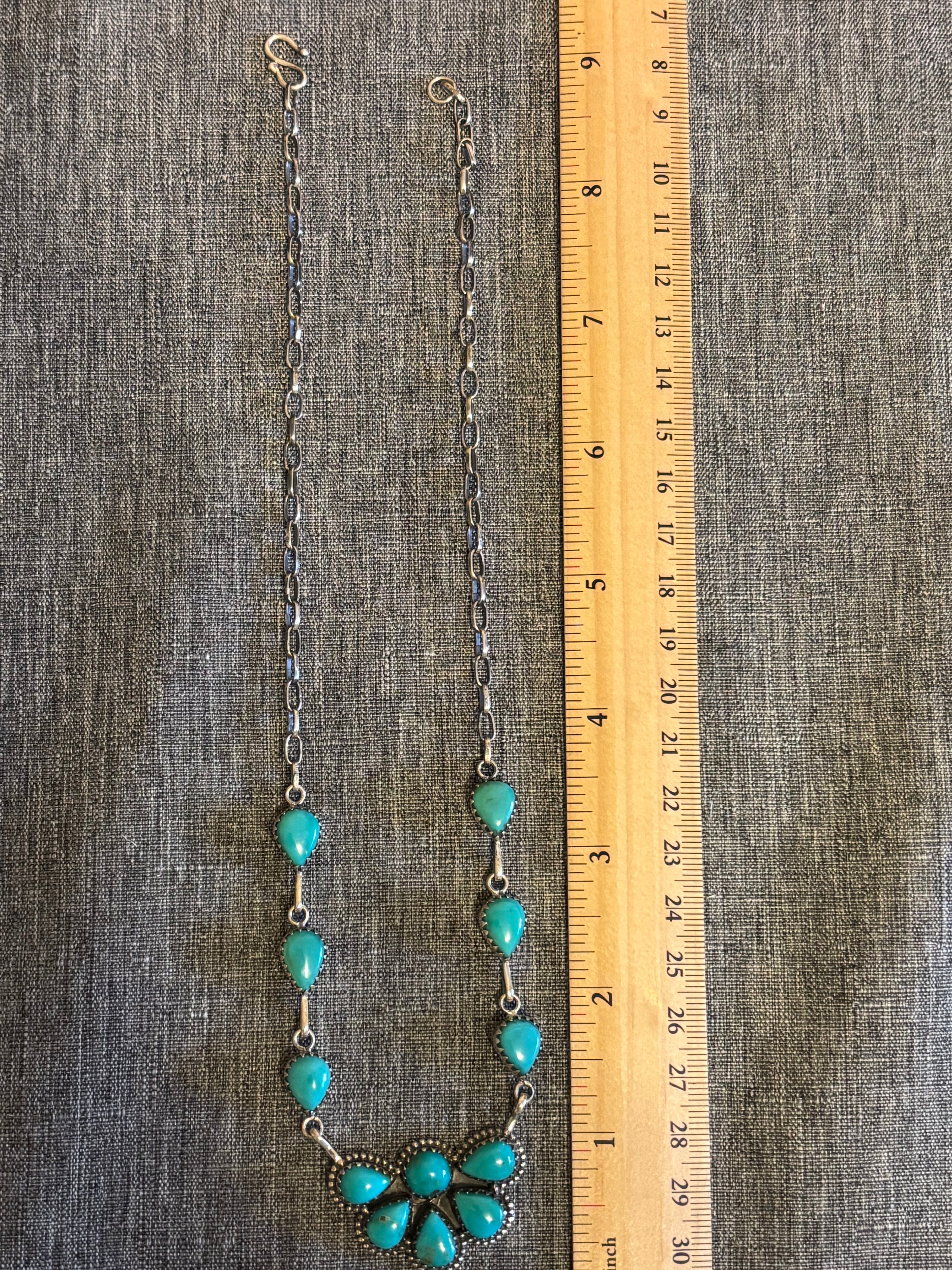 Kingman Turquoise Cluster Necklace | 925 Sterling Silver Southwestern