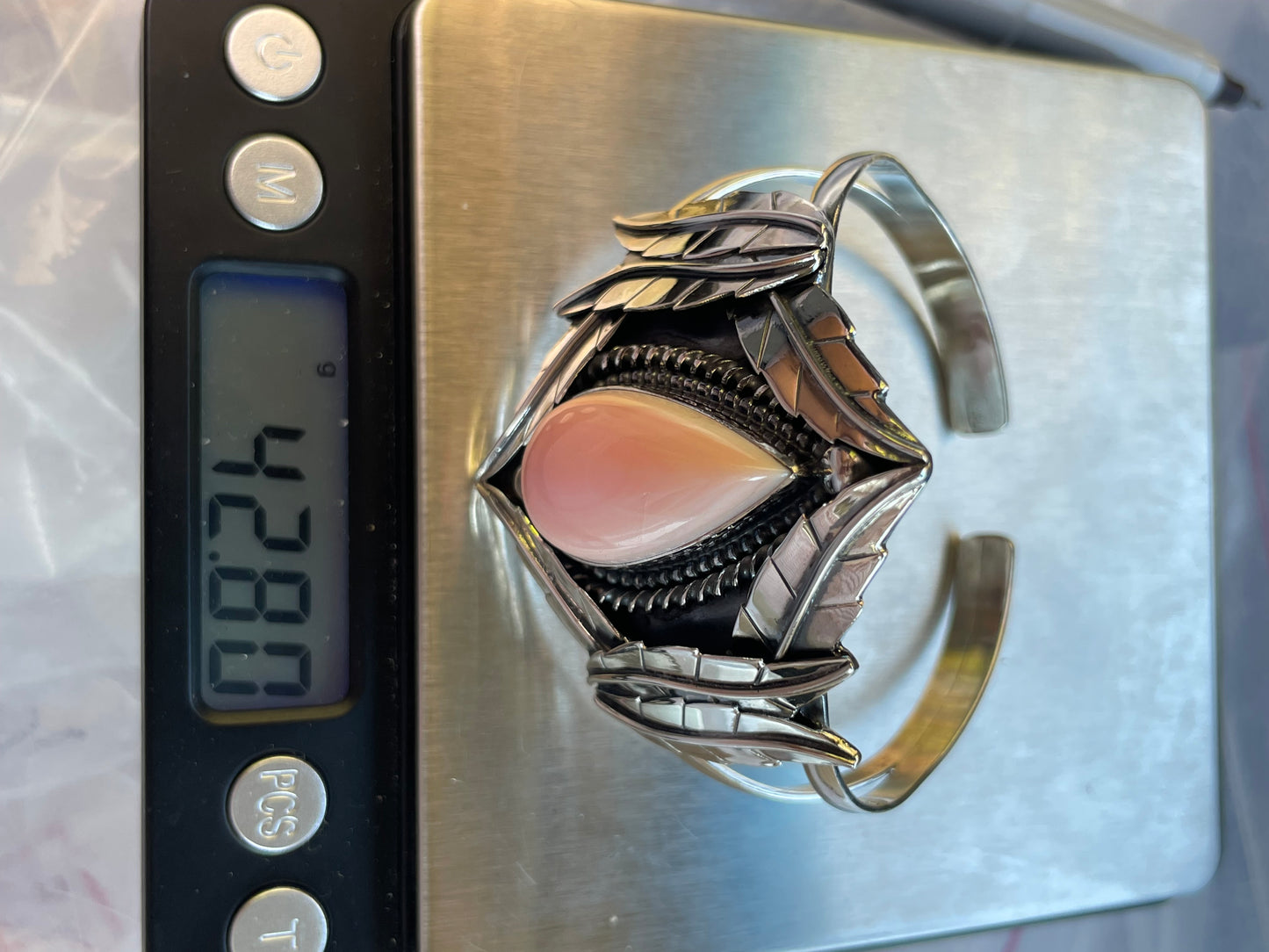 Pink Conch Multi Feather Cuff Bracelet | Sterling Silver 925 B725