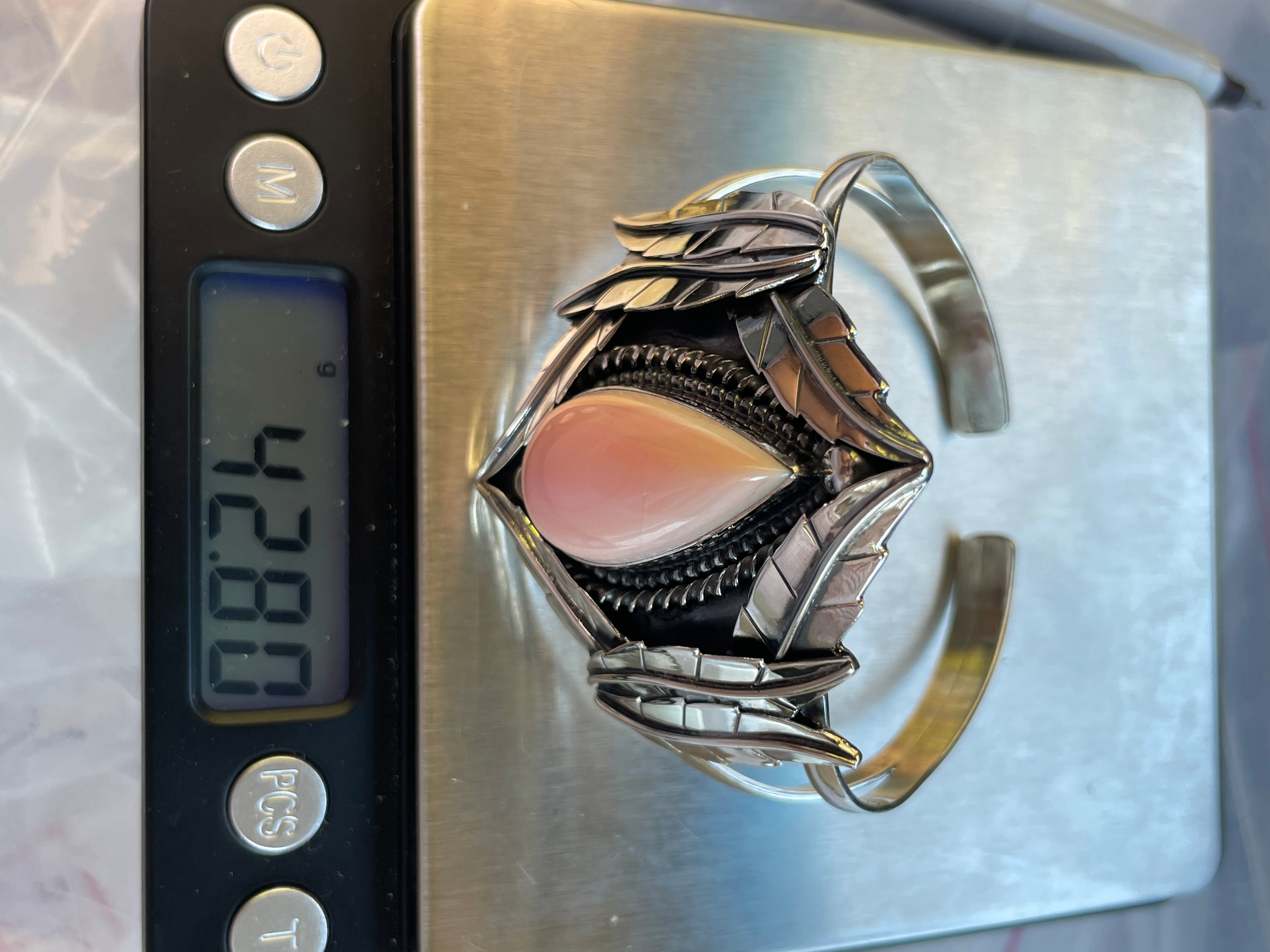 Pink Conch Multi Feather Cuff Bracelet | Sterling Silver 925 B725