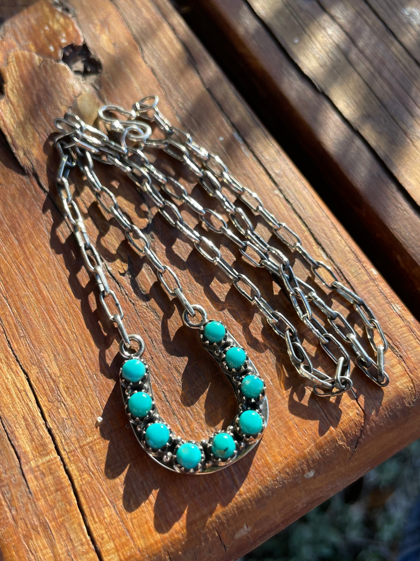 Kingman Turquoise Horseshoe Necklace | Sterling Silver 925 | B904