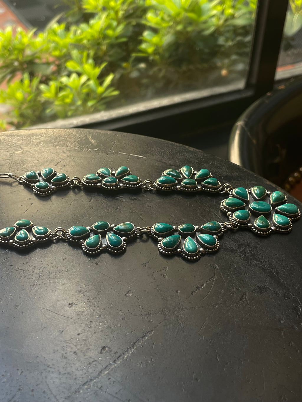 Kingman Turquoise Cluster Flroal Lariat Necklace | 925 Sterling Silver G604