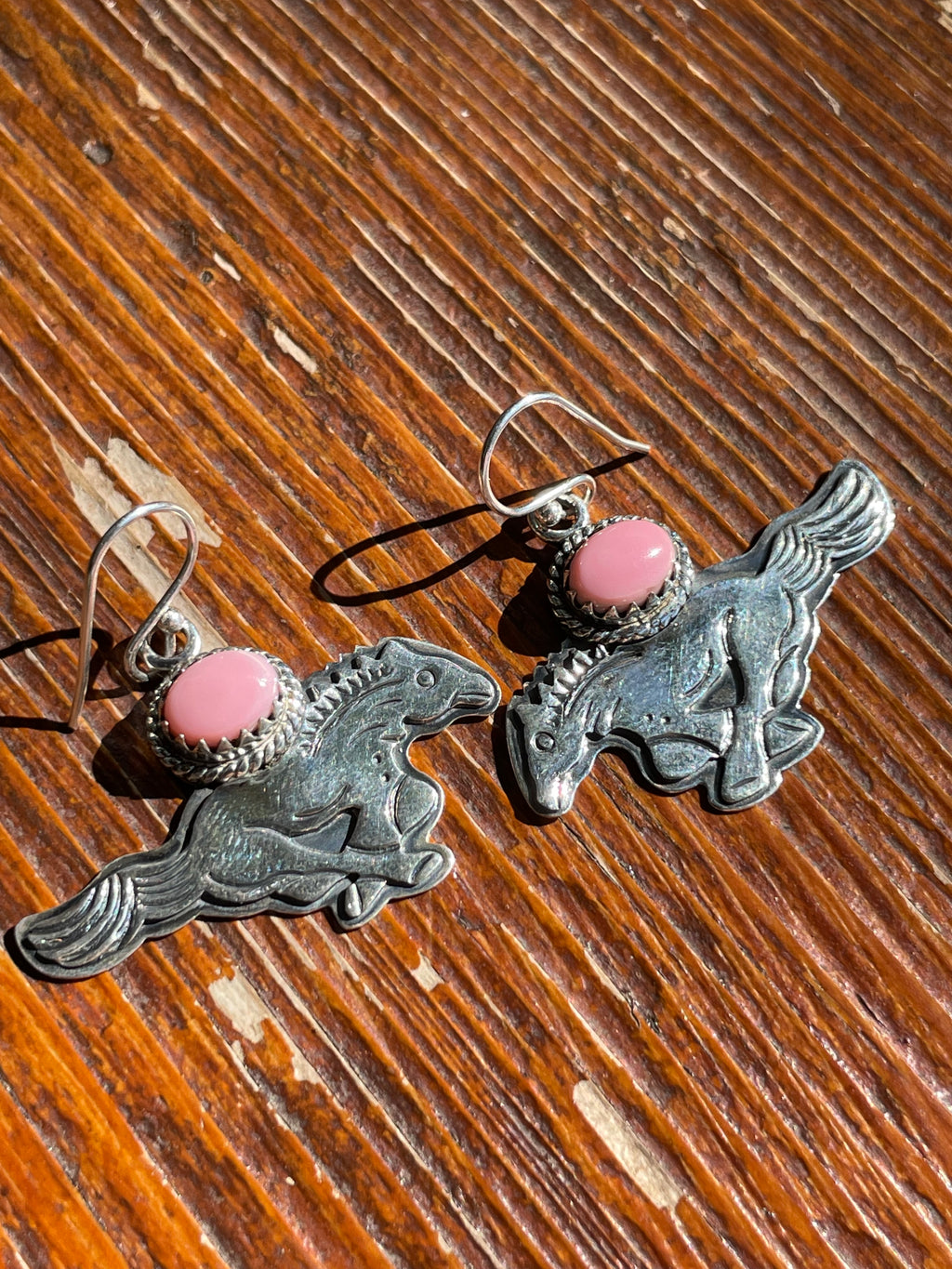 Pink Conch Horse Dangle Earrings | Sterling Silver 925 B415