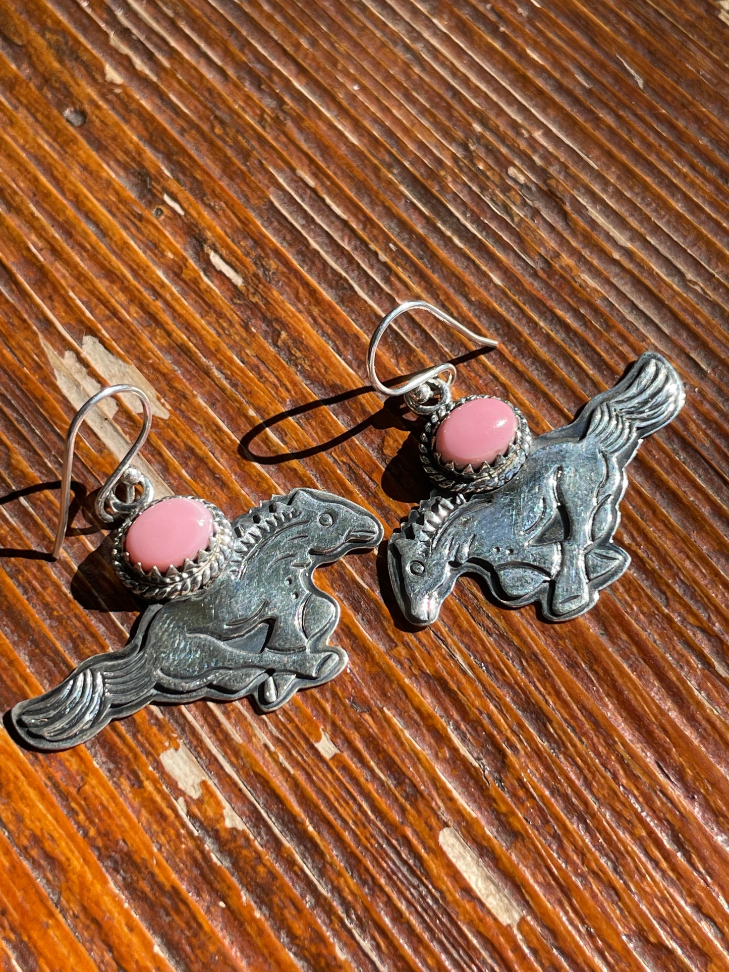 Pink Conch Horse Dangle Earrings | Sterling Silver 925 B415
