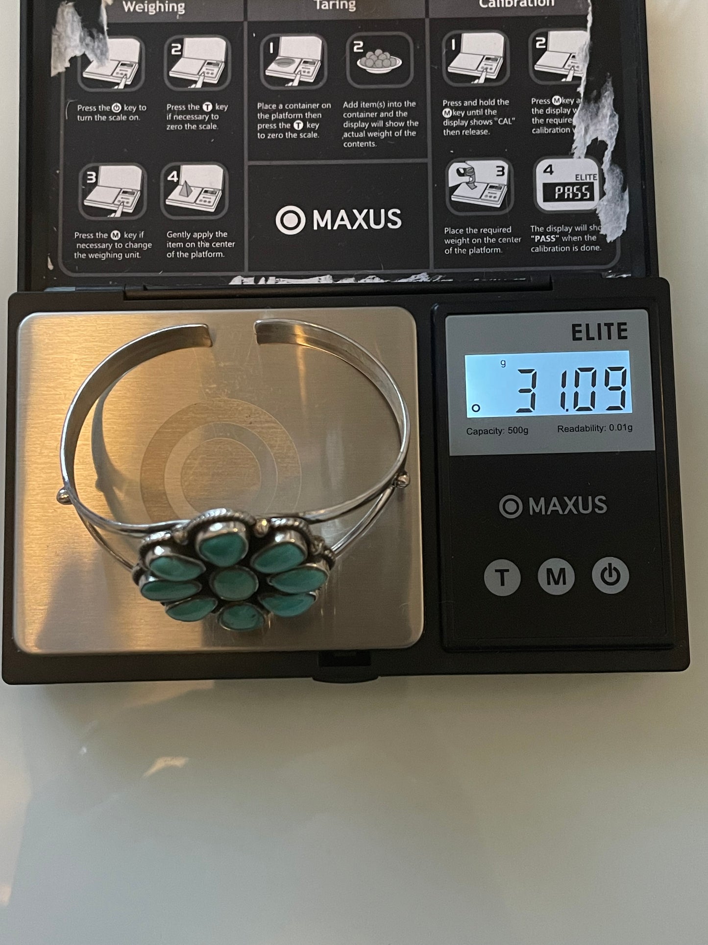 Kingman Turquoise Cuff | Cluster Flower Design | 925 Silver E540