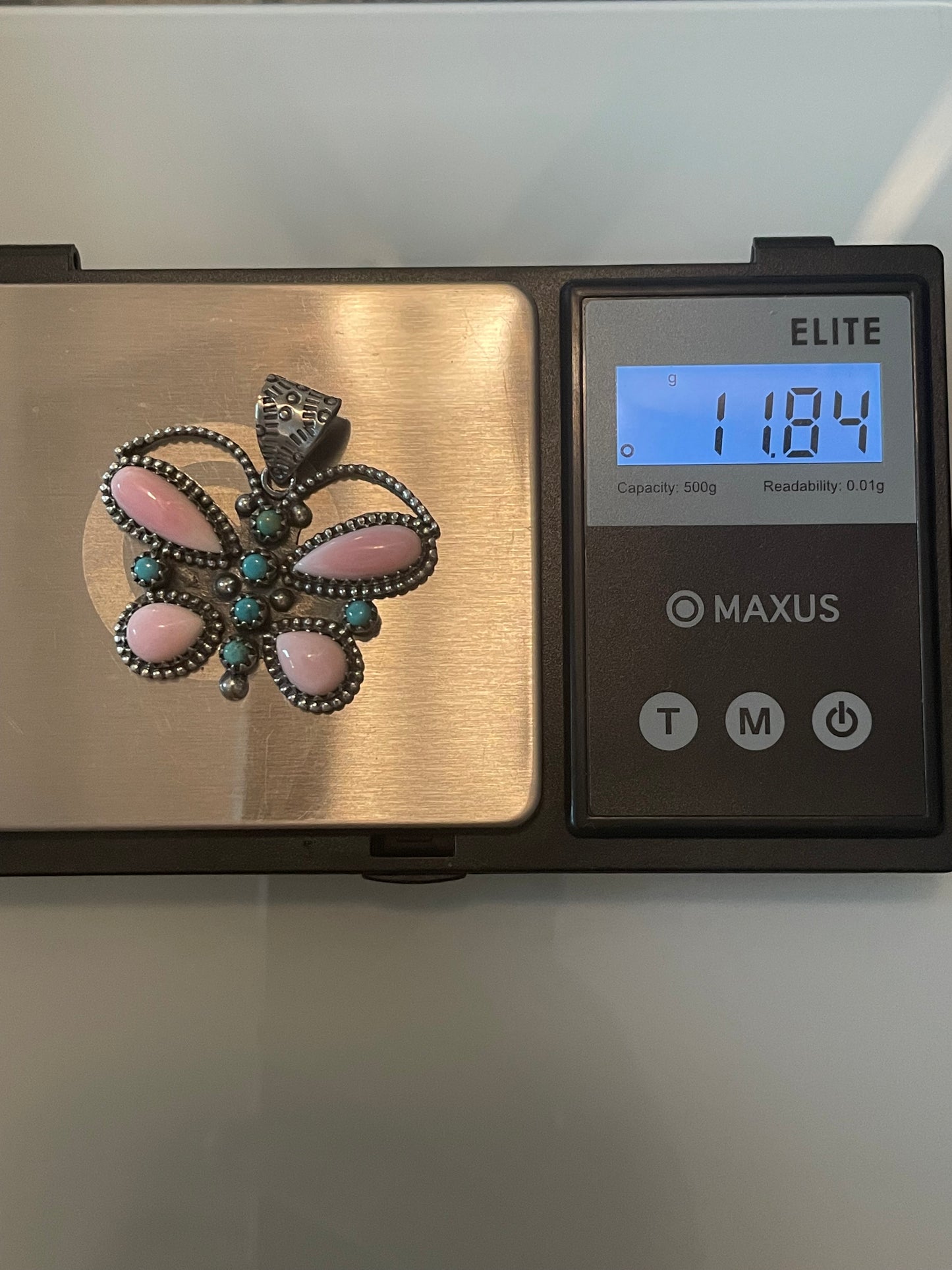 Pink Conch & Turquoise Butterfly Pendant | 925 Sterling Silver E955