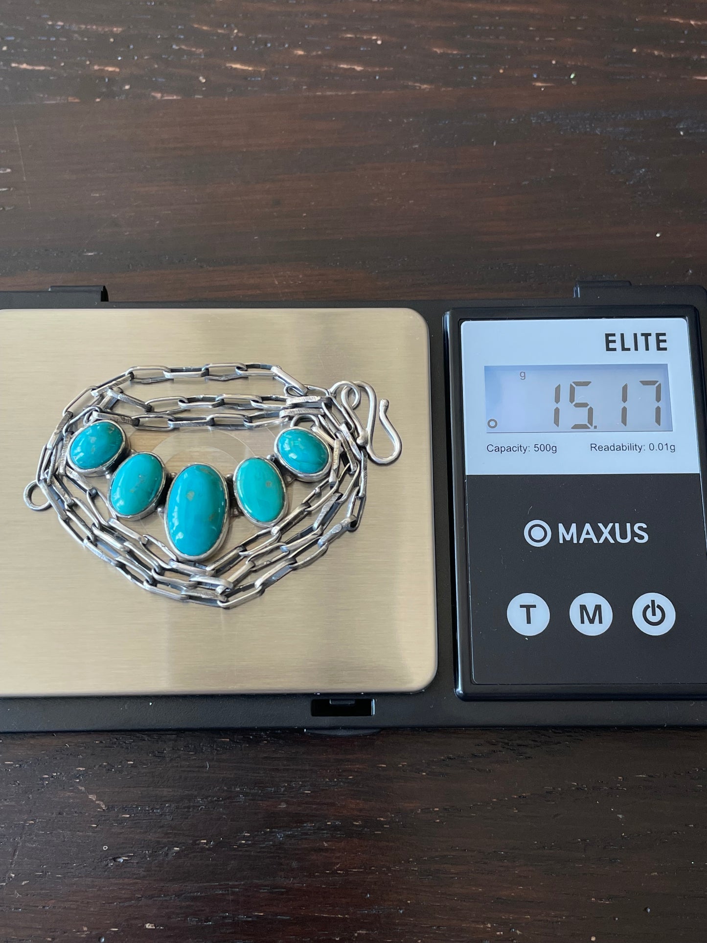 Kingman Turquoise Five Stone Necklace | Sterling Silver E830