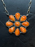 Spiny Oyster Flower Pendant Necklace | Round Cluster Design | 925 Silver E588