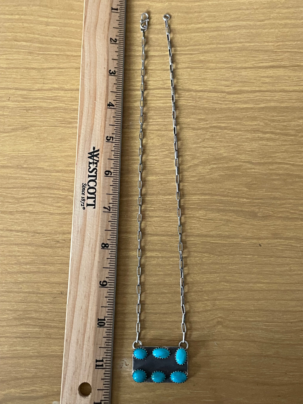 Kingman Turquoise Cluster Bar Necklace | 925 Sterling Silver E612