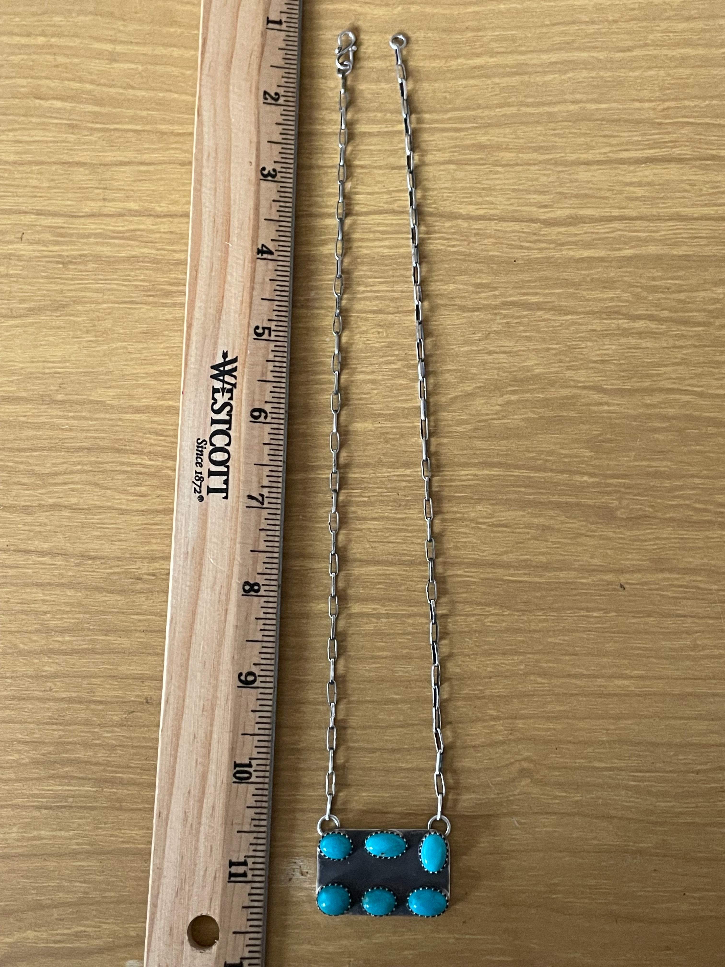 Kingman Turquoise Cluster Bar Necklace | 925 Sterling Silver E612