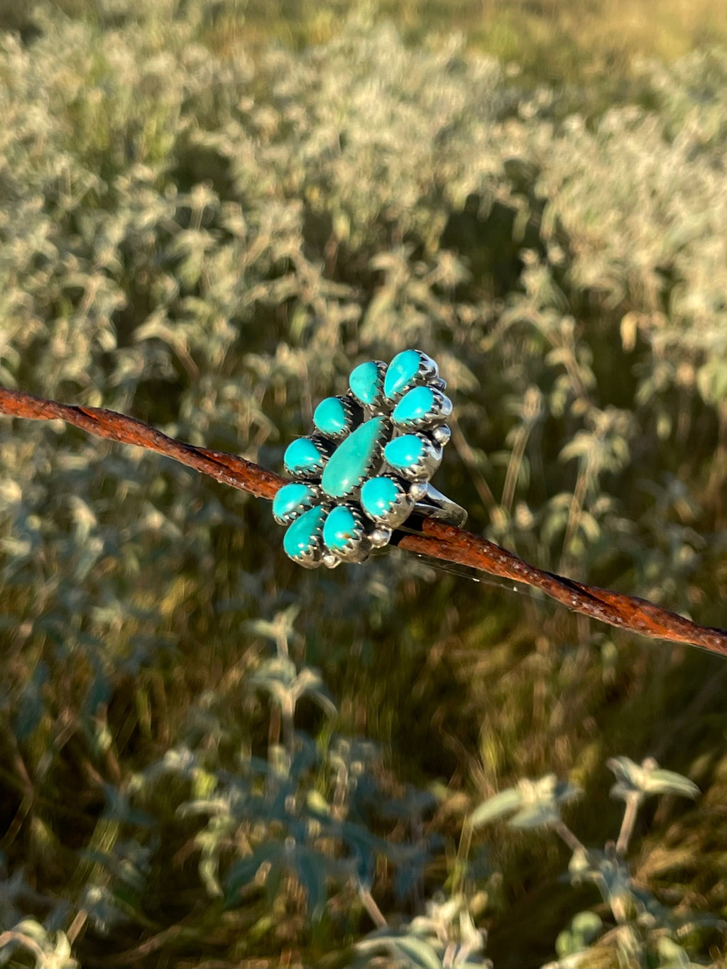 Turquoise Cluster Ring Size 7.25 | 925 Sterling Silver G739