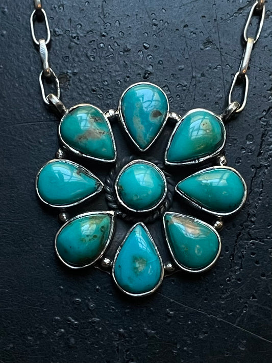 Kingman Turquoise Flower Necklace | 925 Sterling Silver G396