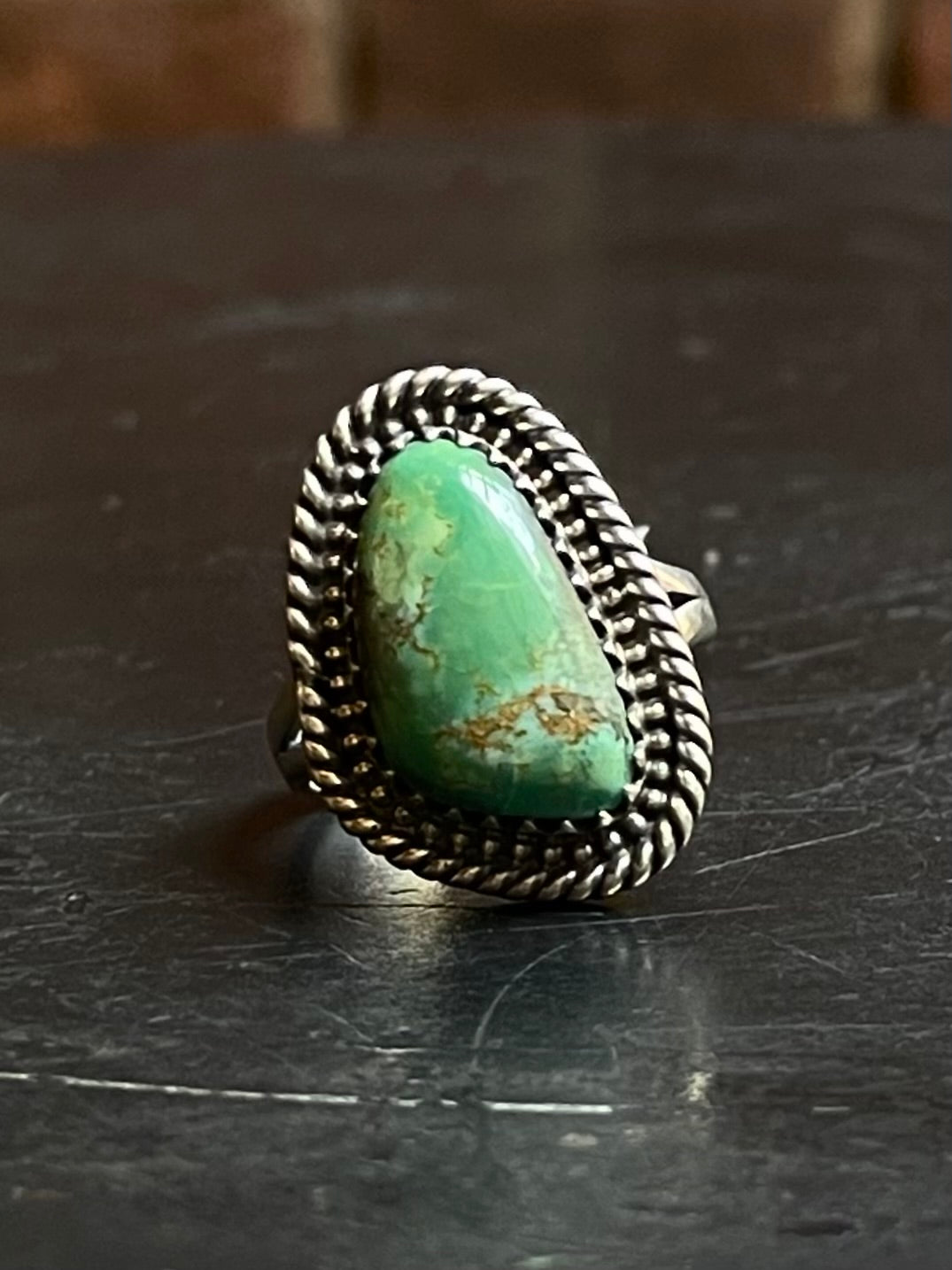 Kingman Turquoise Twisted Wire Ring | Sterling Silver | Size 8 | A471