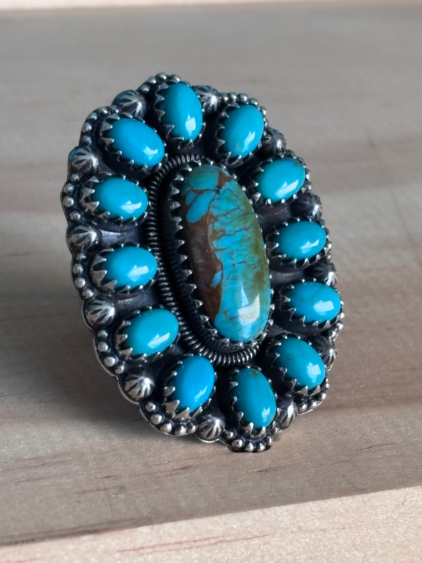 Kingman Turquoise Cluster Ring Size 6 | 925 Sterling Silver