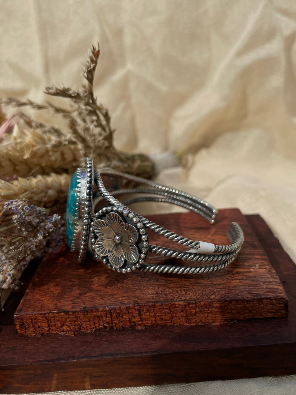 Turquoise Floral Cuff Bracelet | 925 Sterling Silver D273