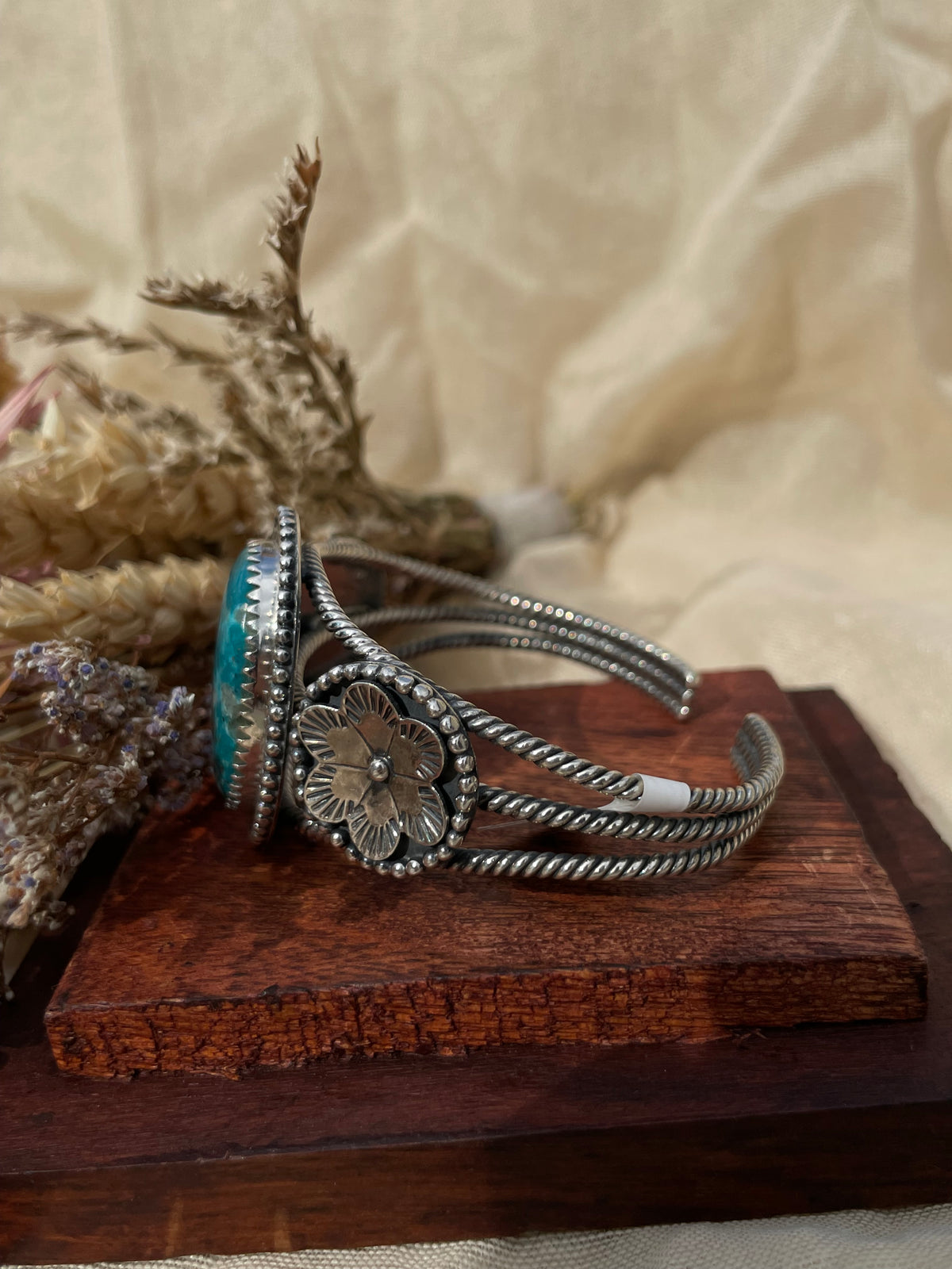 Turquoise Floral Cuff Bracelet | 925 Sterling Silver D273
