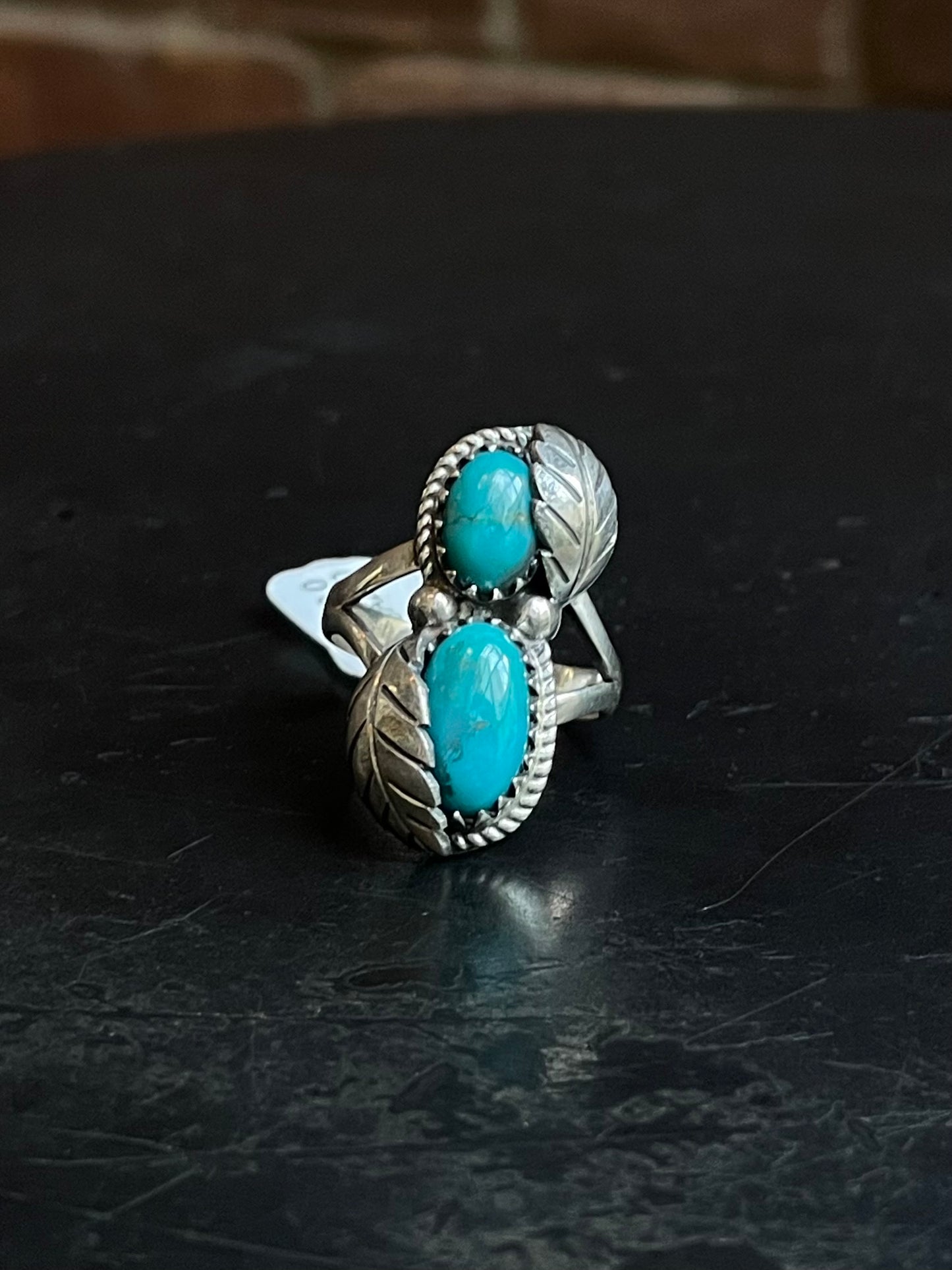 Kingman Turquoise Dual Leaf Ring | Sterling Silver | Size 9 | A240