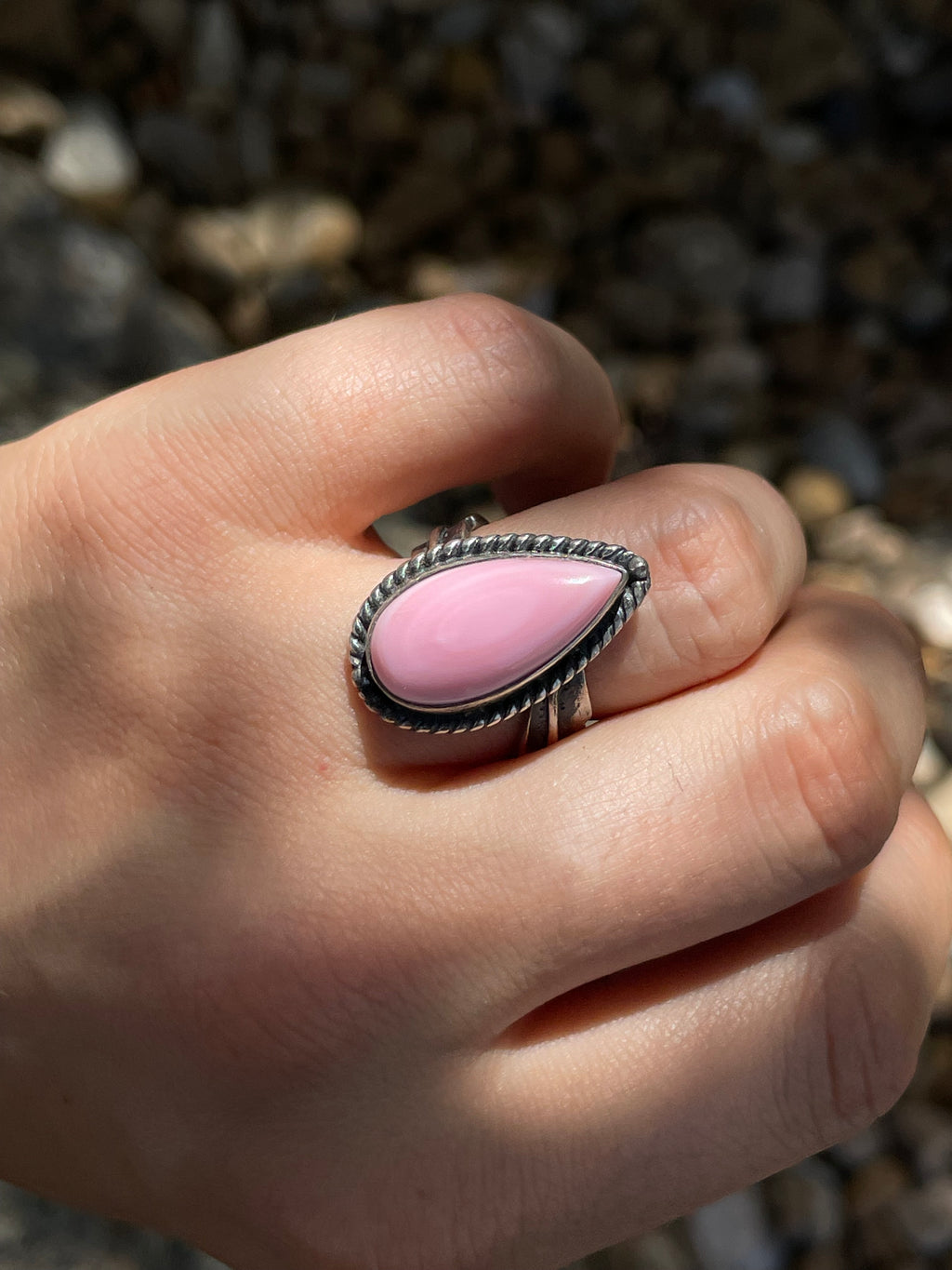 Pink Conch Teardrop Ring Size 7 | 925 Sterling Silver D268