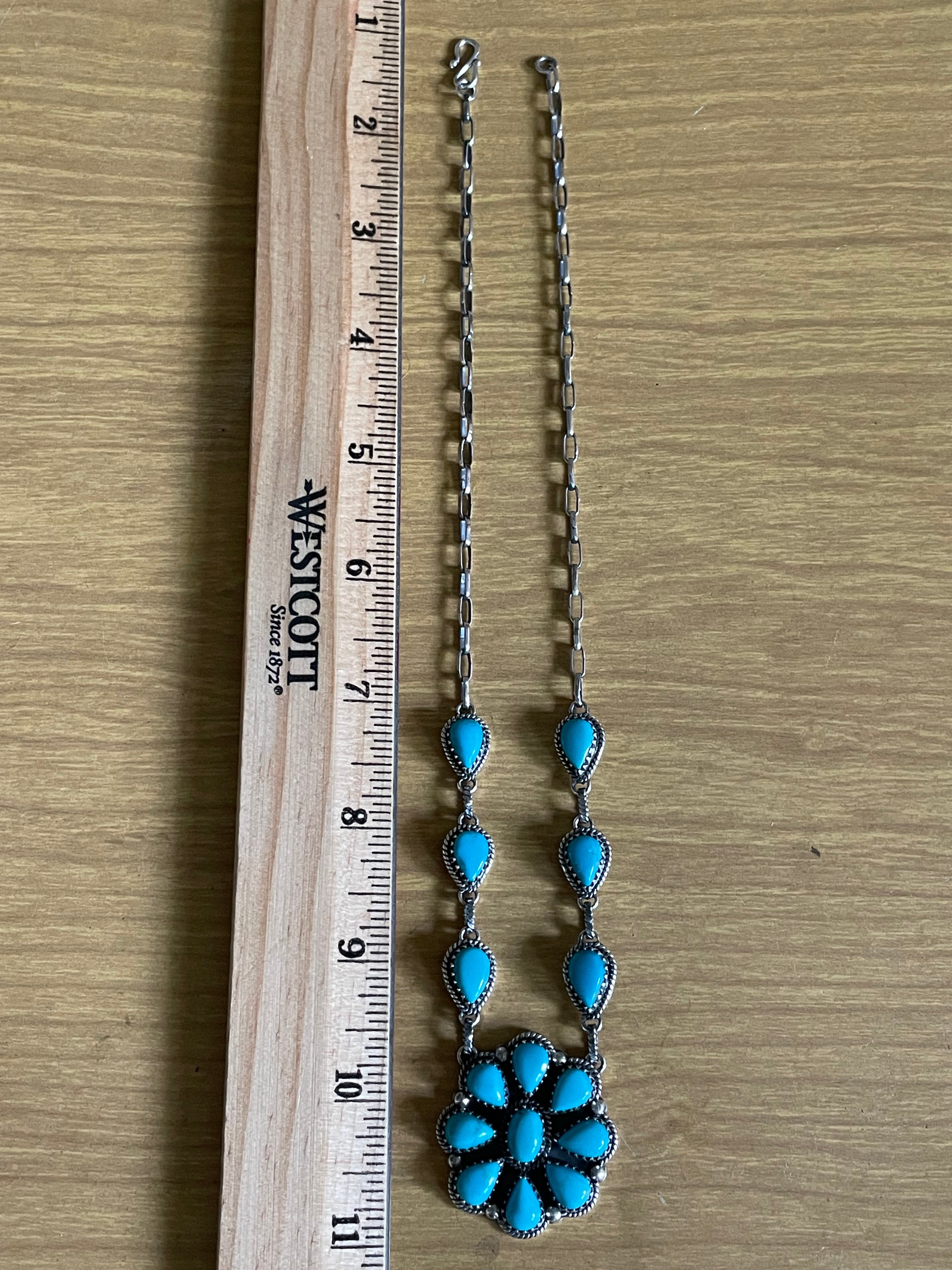 Kingman Turquoise Flower Cluster Necklace | 925 Sterling Silver G593