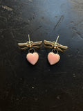 Pink Conch Heart Bow Stud Earrings | 925 Sterling Silver G671