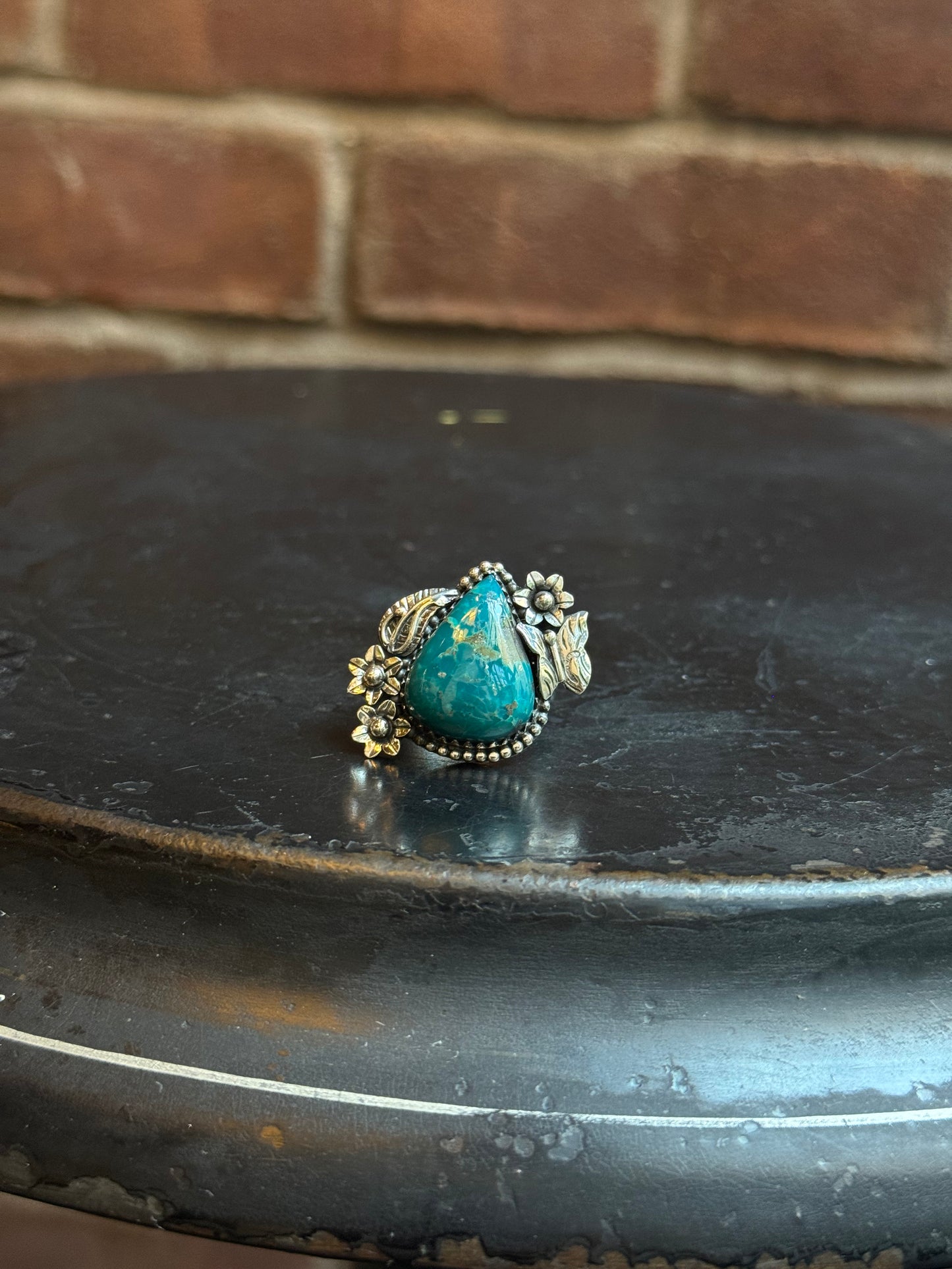 Turquoise Teardrop Ring | Sterling Silver | Size 7.5 | C146