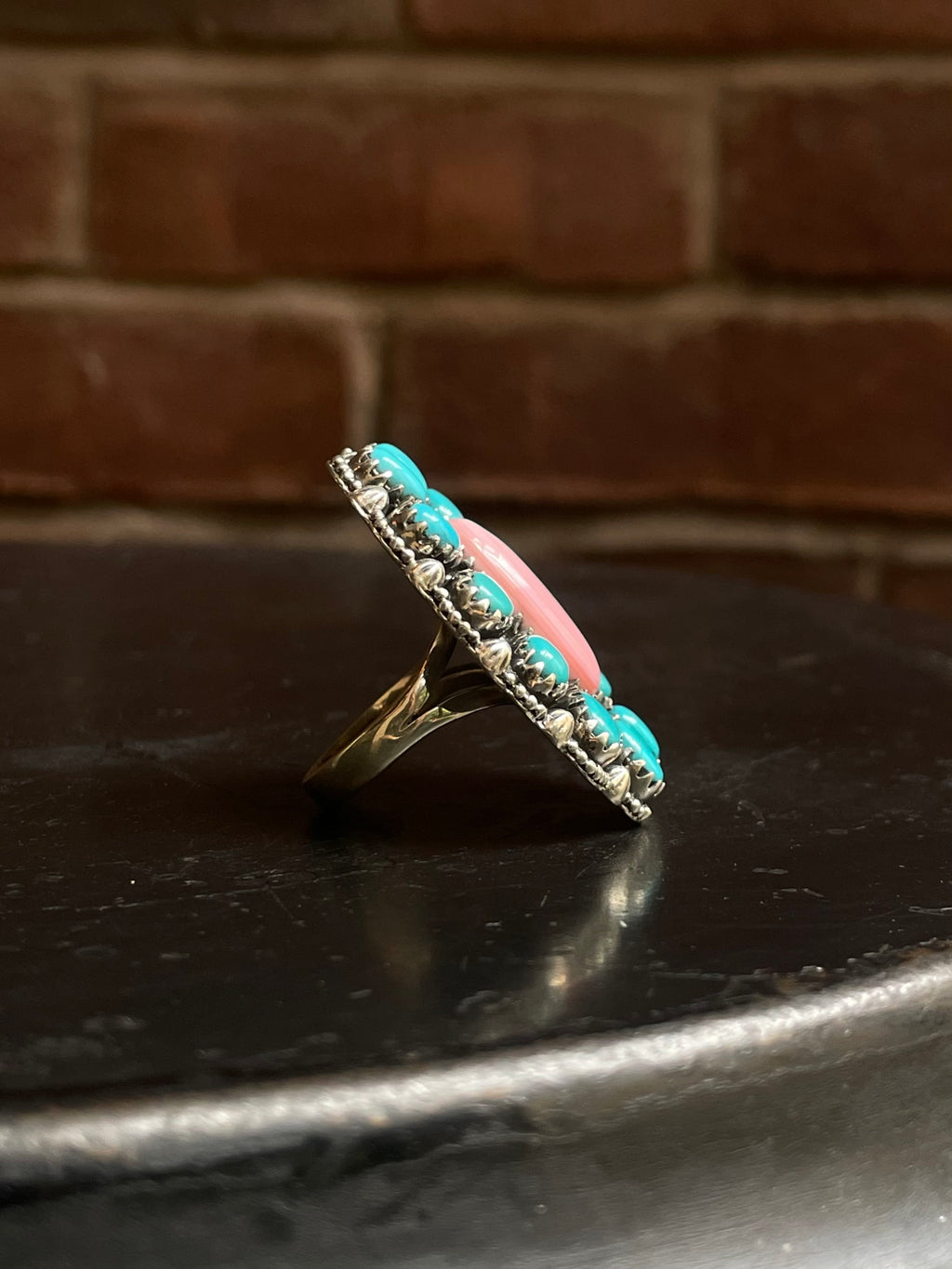 Pink Conch & Kingman Turquoise Ring Size 9.25 | 925 Sterling Silver G469