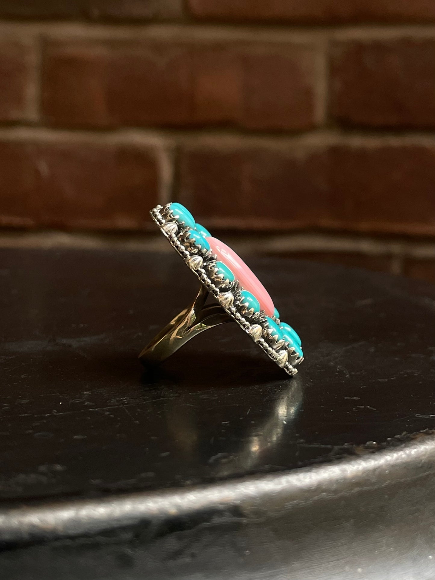 Pink Conch & Kingman Turquoise Ring Size 9.25 | 925 Sterling Silver G469