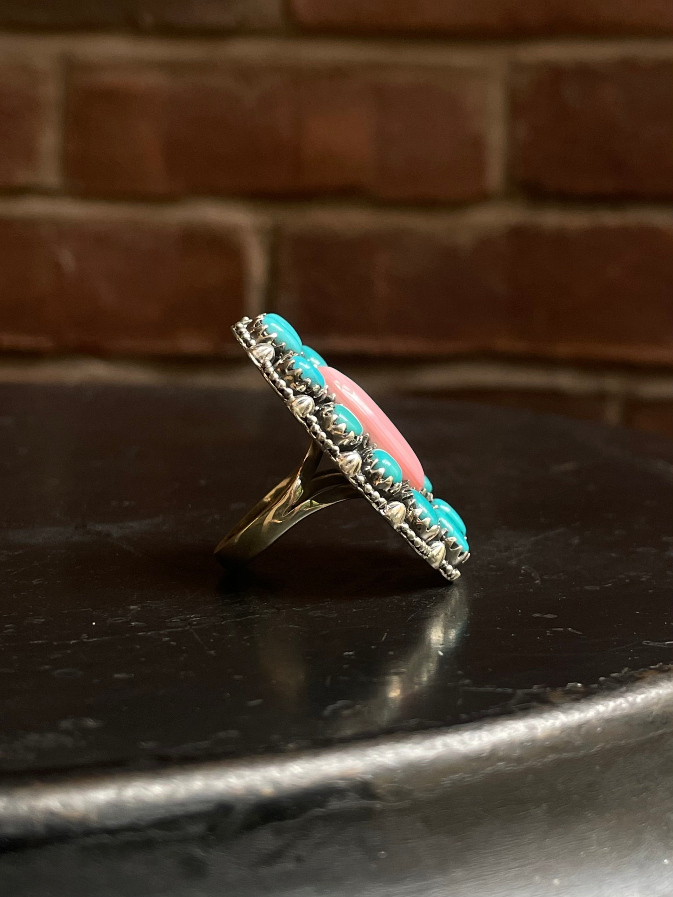 Pink Conch & Kingman Turquoise Ring Size 9.25 | 925 Sterling Silver G469