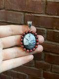White Buffalo and Italian Coral Pendant | Sterling Silver 925 C765