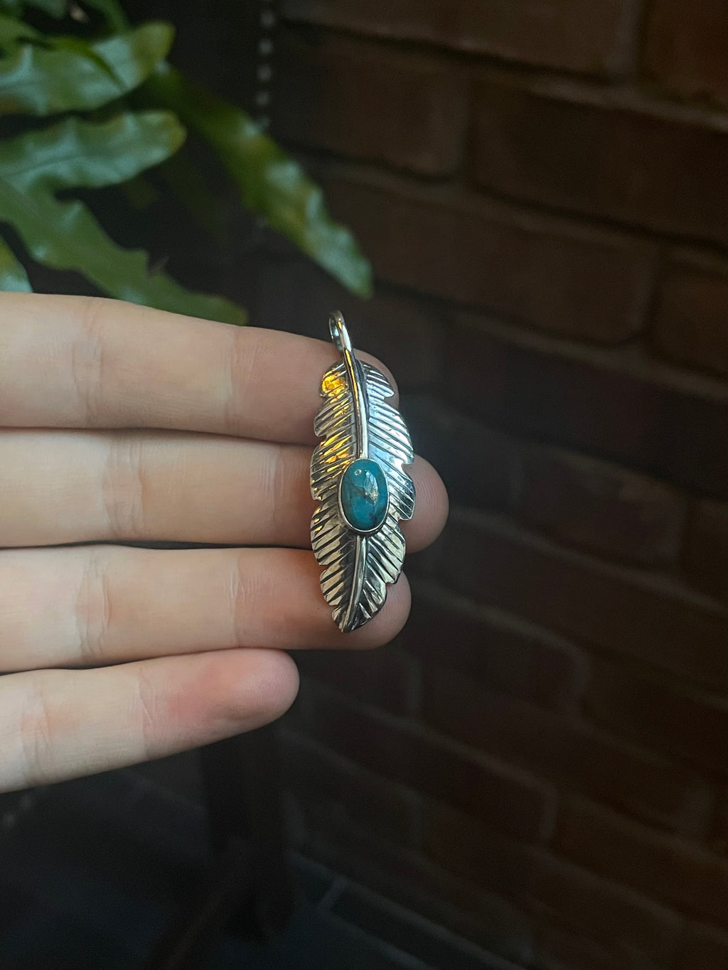 Turquoise Feather Pendant | 925 Sterling Silver C911