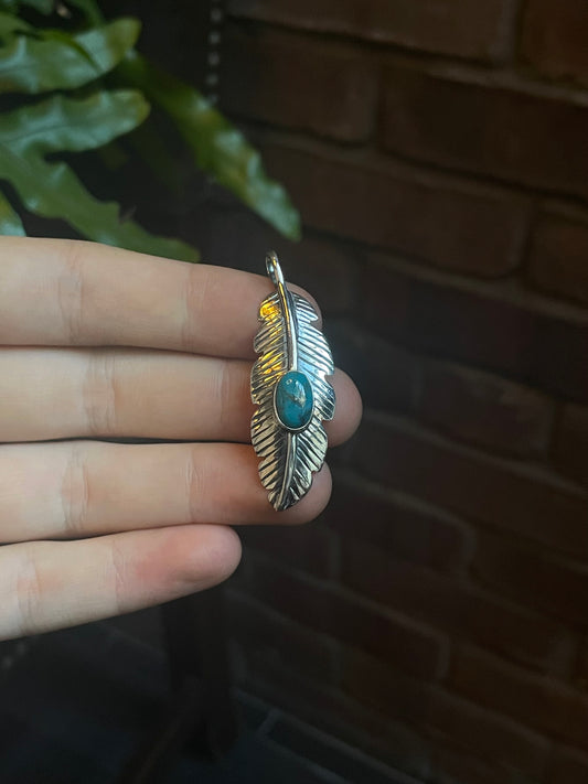 Turquoise Feather Pendant | 925 Sterling Silver C911