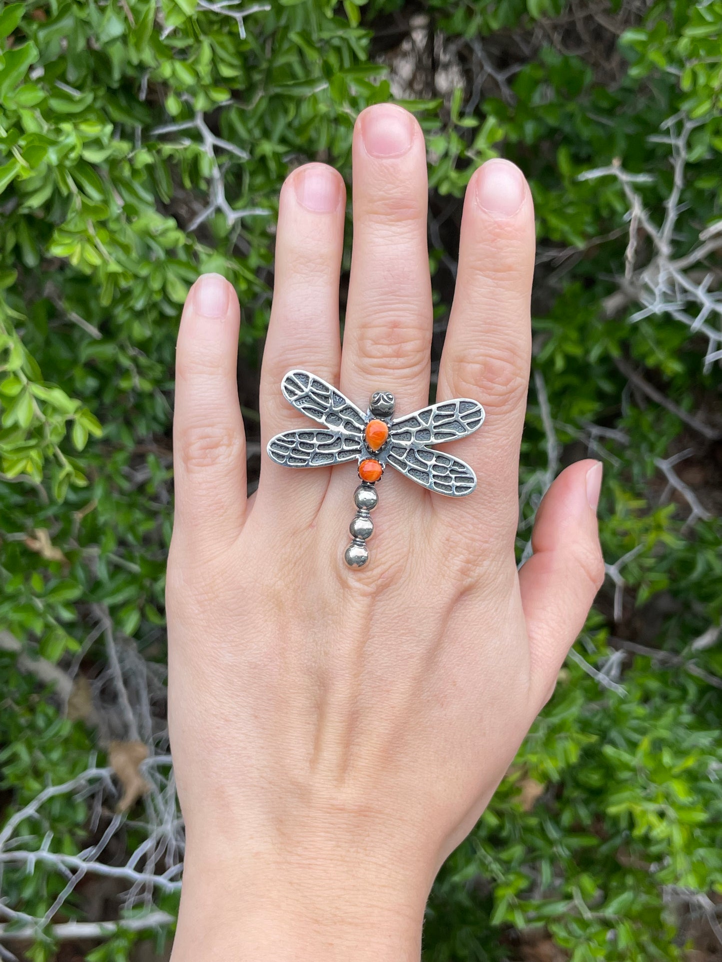 Spiny Oyster Dragonfly Ring | Sterling Silver 925 Size 7.75 B755