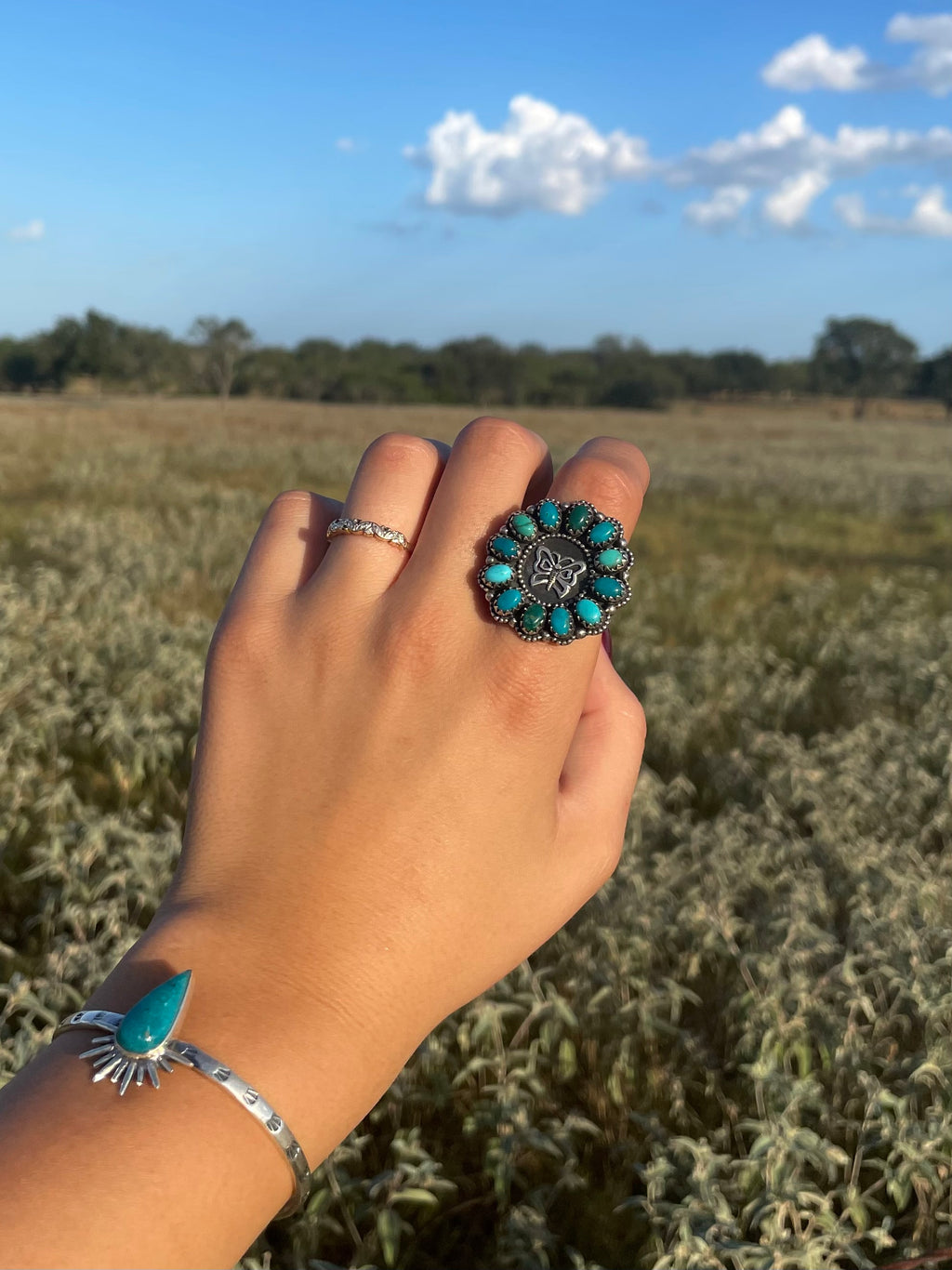 Turquoise Butterfly Cluster Ring Size 9 | 925 Sterling Silver G738