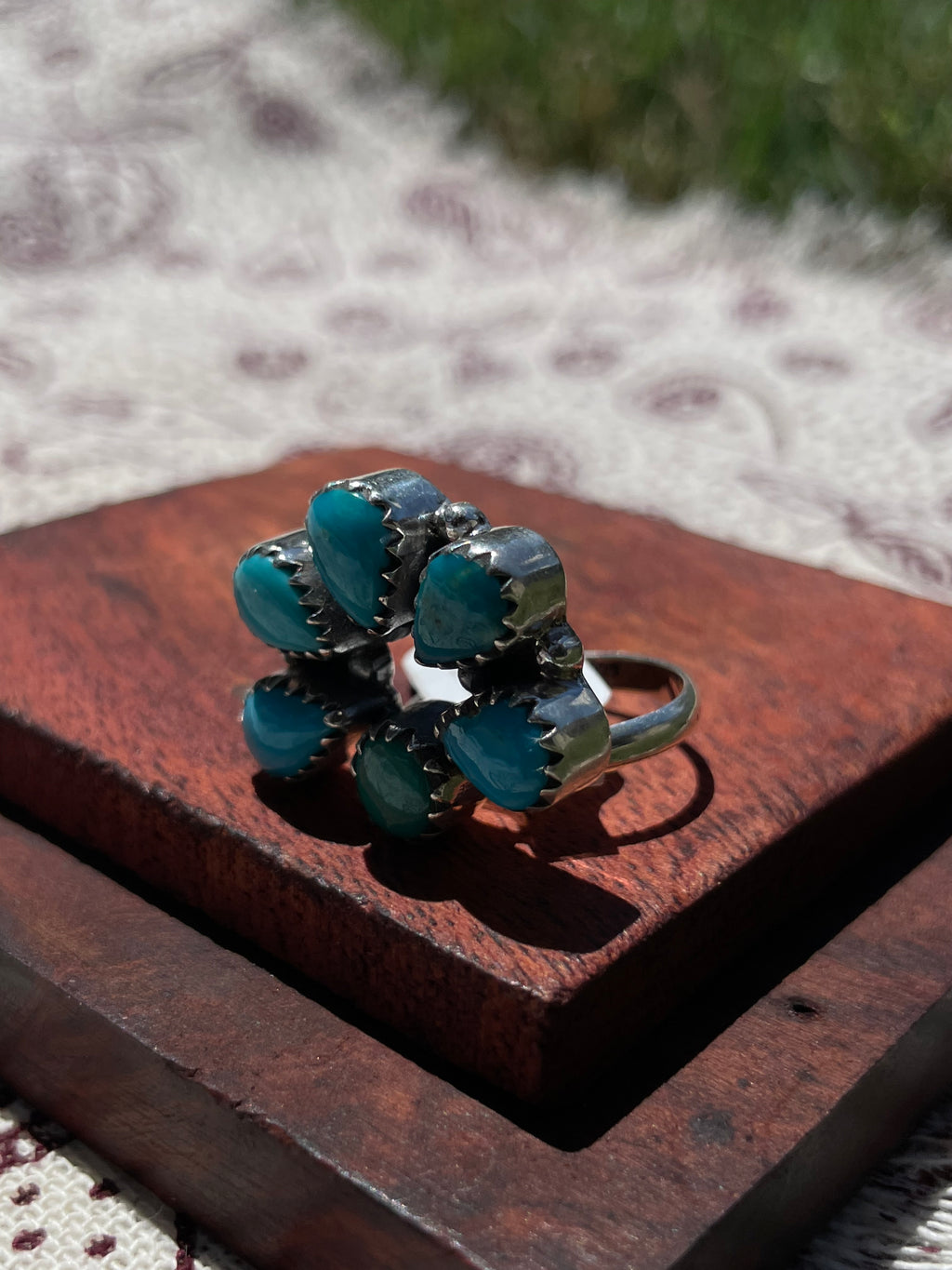 Turquoise Cluster Ring Size 7 | 925 Sterling Silver D305