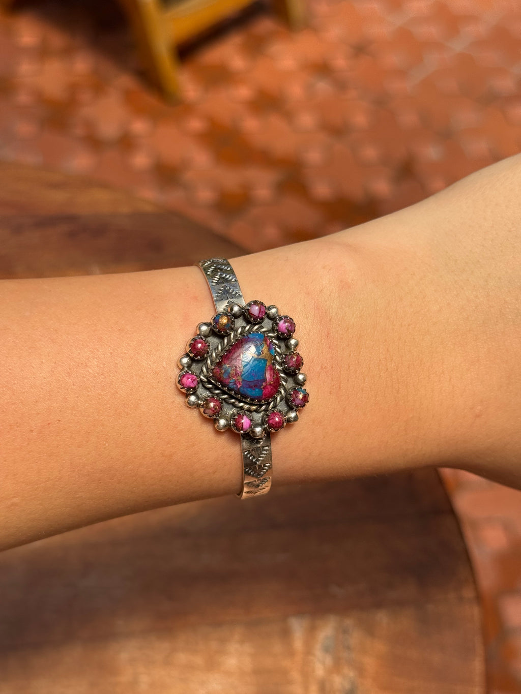 Dahlia Heart Cuff Bracelet | 925 Sterling Silver Floral A567