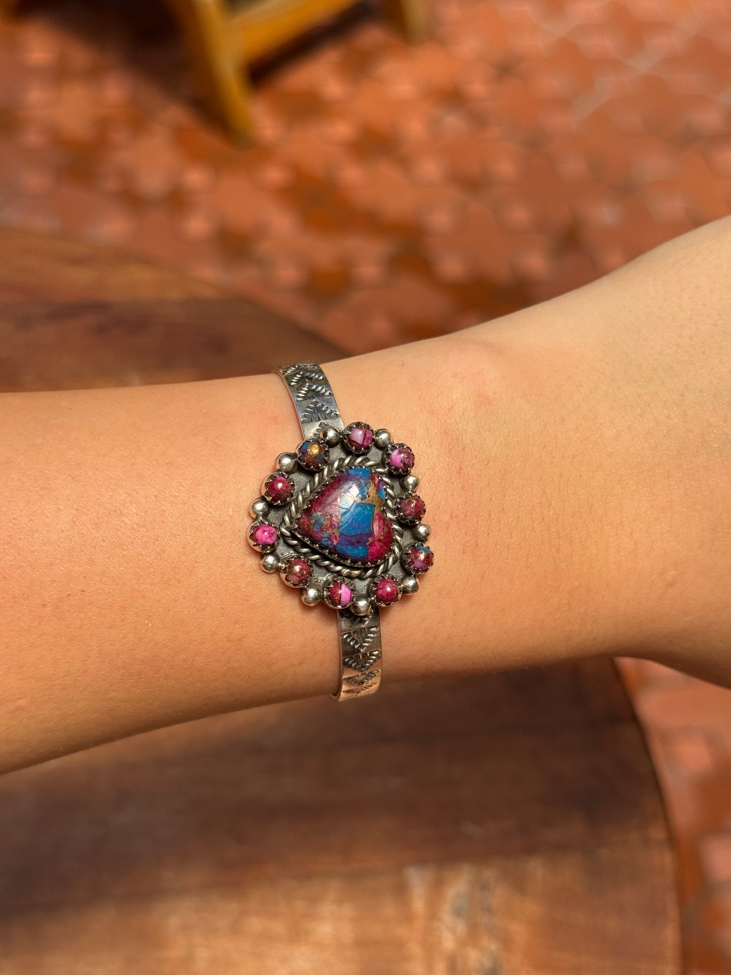 Dahlia Heart Cuff Bracelet | 925 Sterling Silver Floral A567