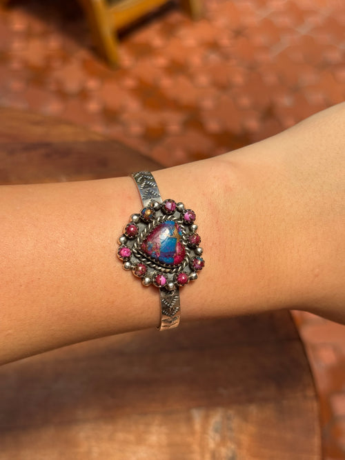 Dahlia Heart Cuff Bracelet | 925 Sterling Silver Floral A567