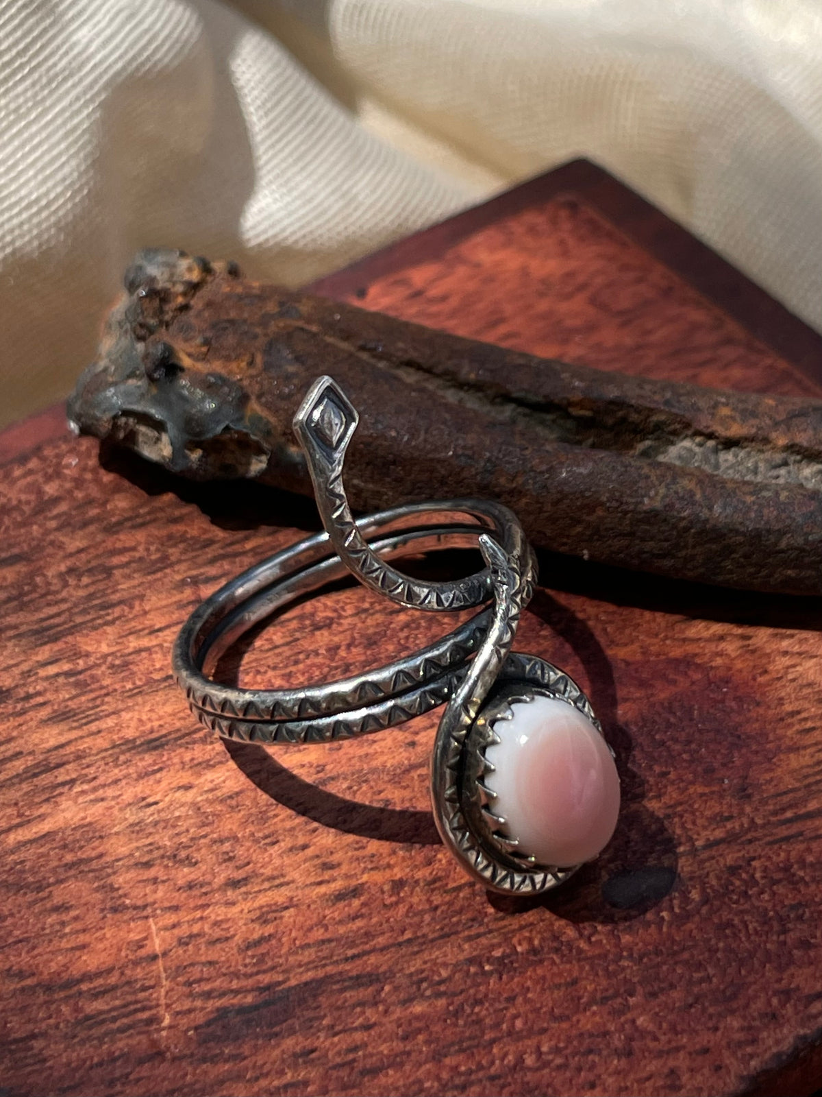 Pink Conch Snake Ring Size 10.5| 925 Sterling Silver C947